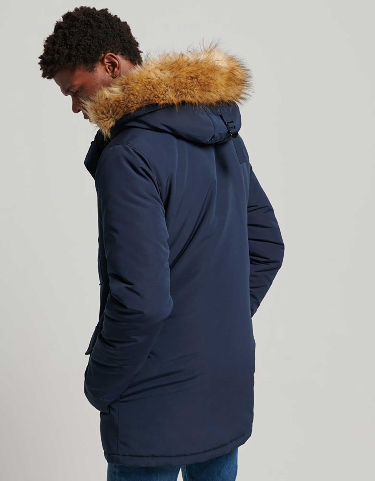 Superdry Everest faux fur hooded parka Nordic chrome navy