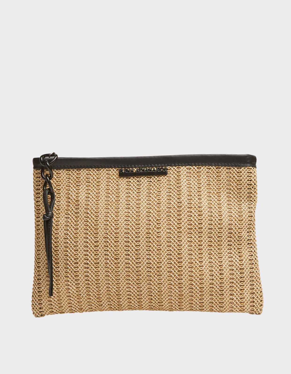 Elena Athanasiou Natural straw clutch beige