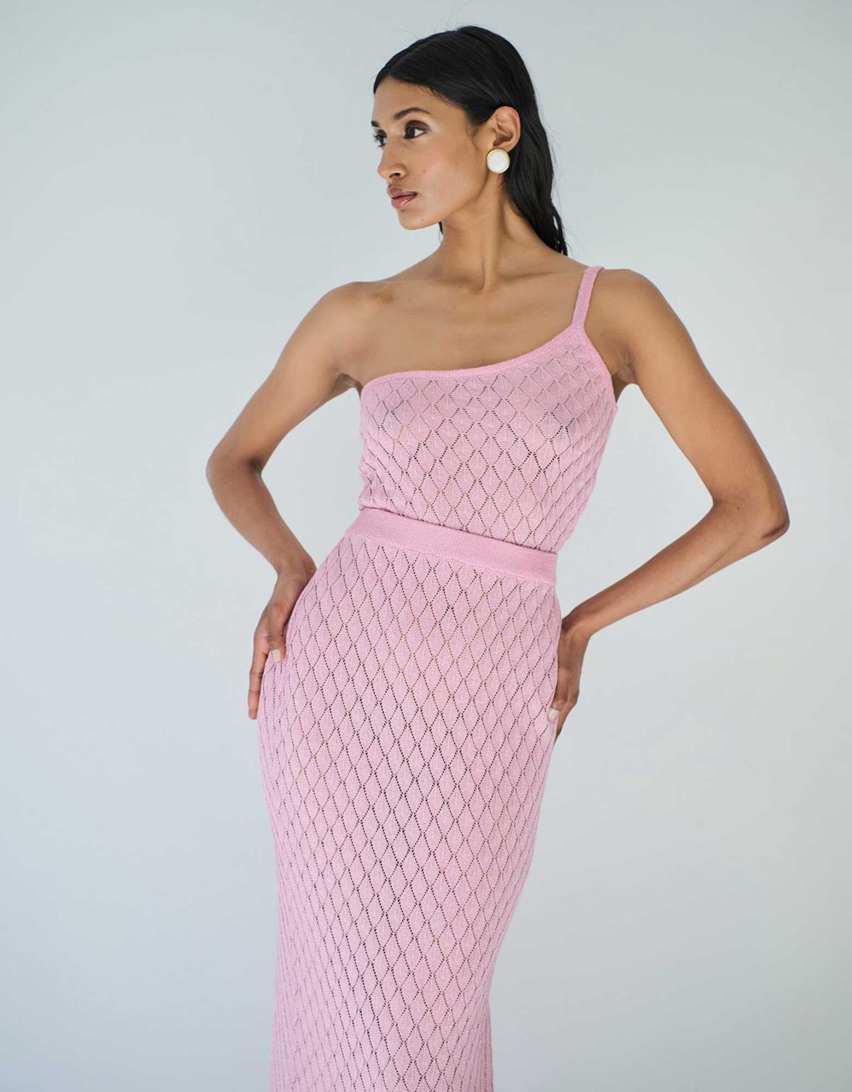 Combos Knitwear One shoulder lurex top pink