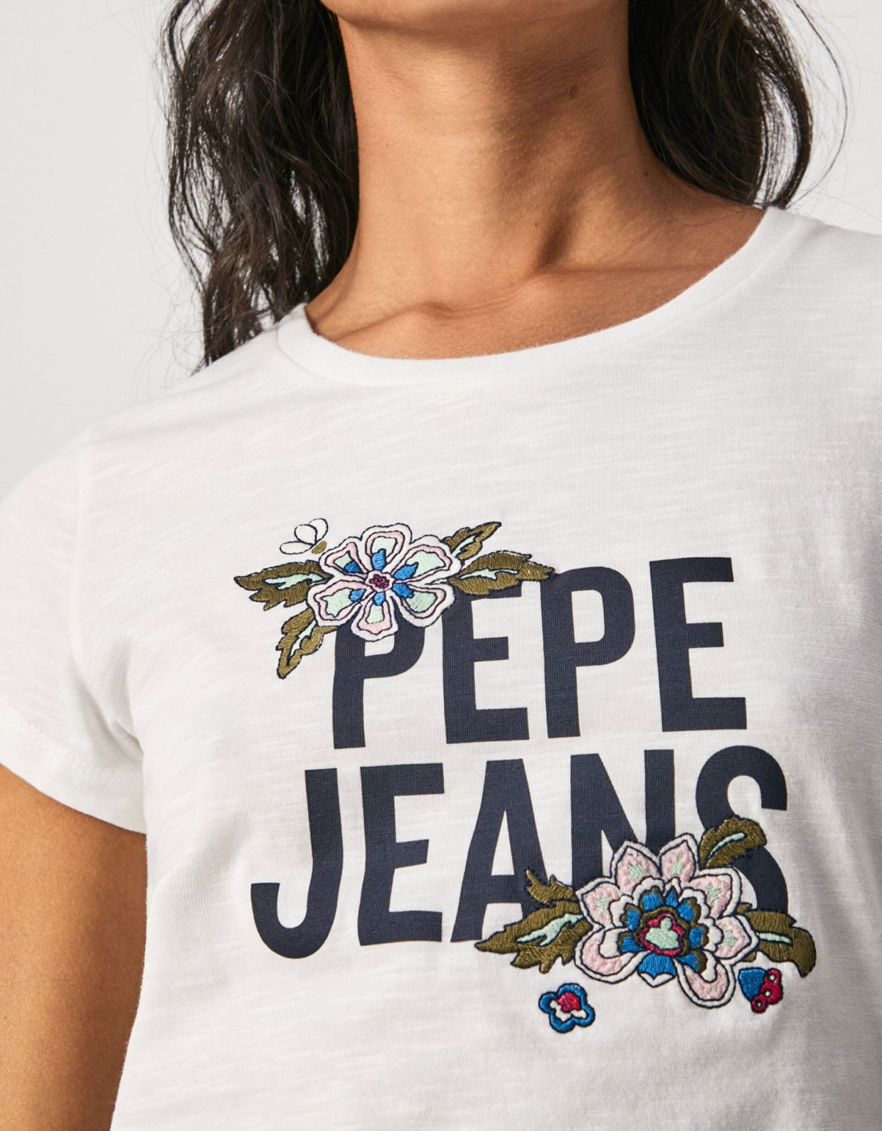 Pepe Jeans Bernardette flowers and logo t-shirt white