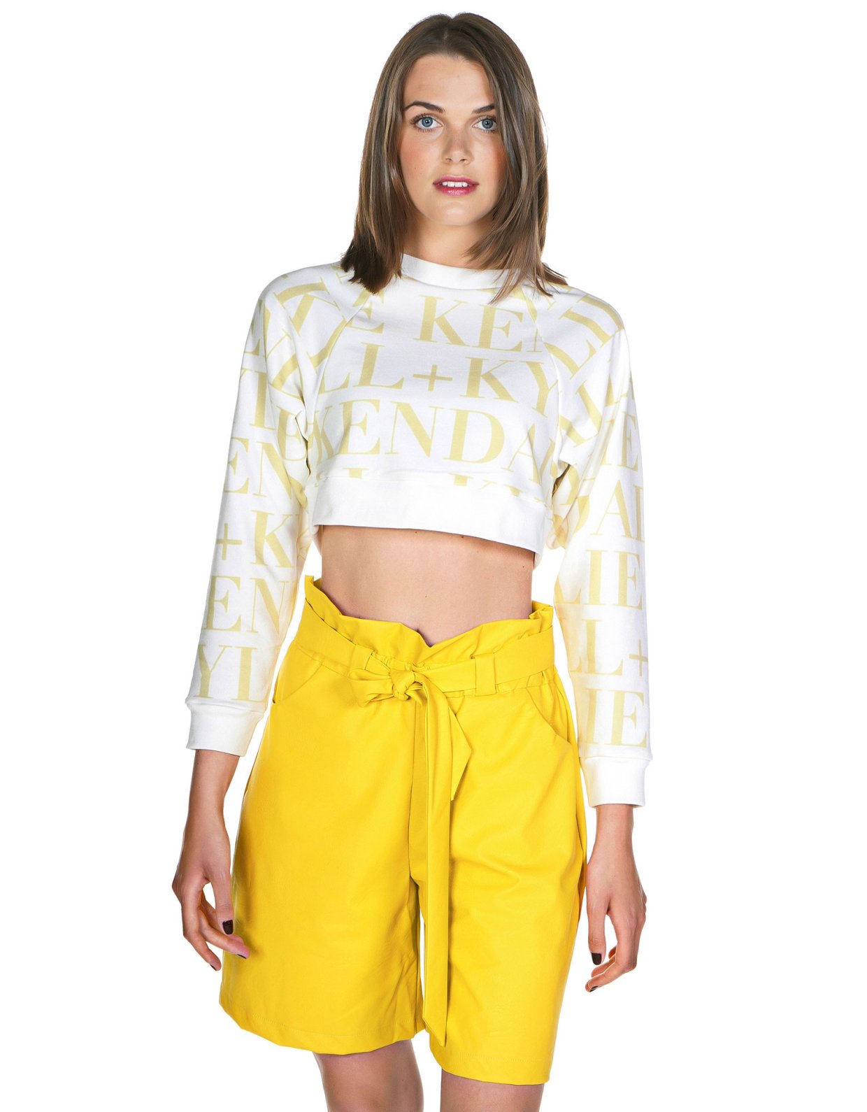 Kendall + Kylie Logo print cropped sweatshirt white/lime