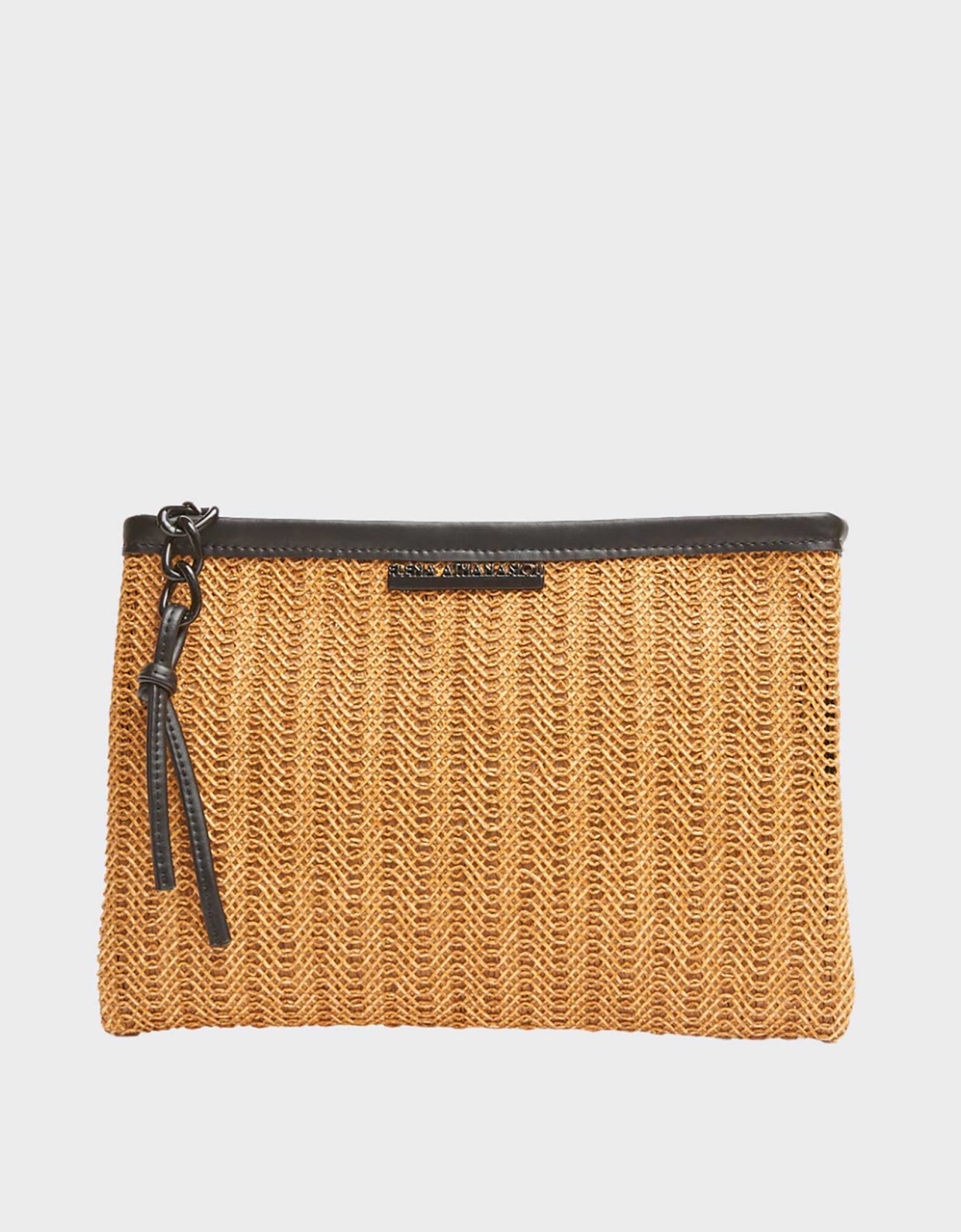 Elena Athanasiou Natural straw clutch taupe