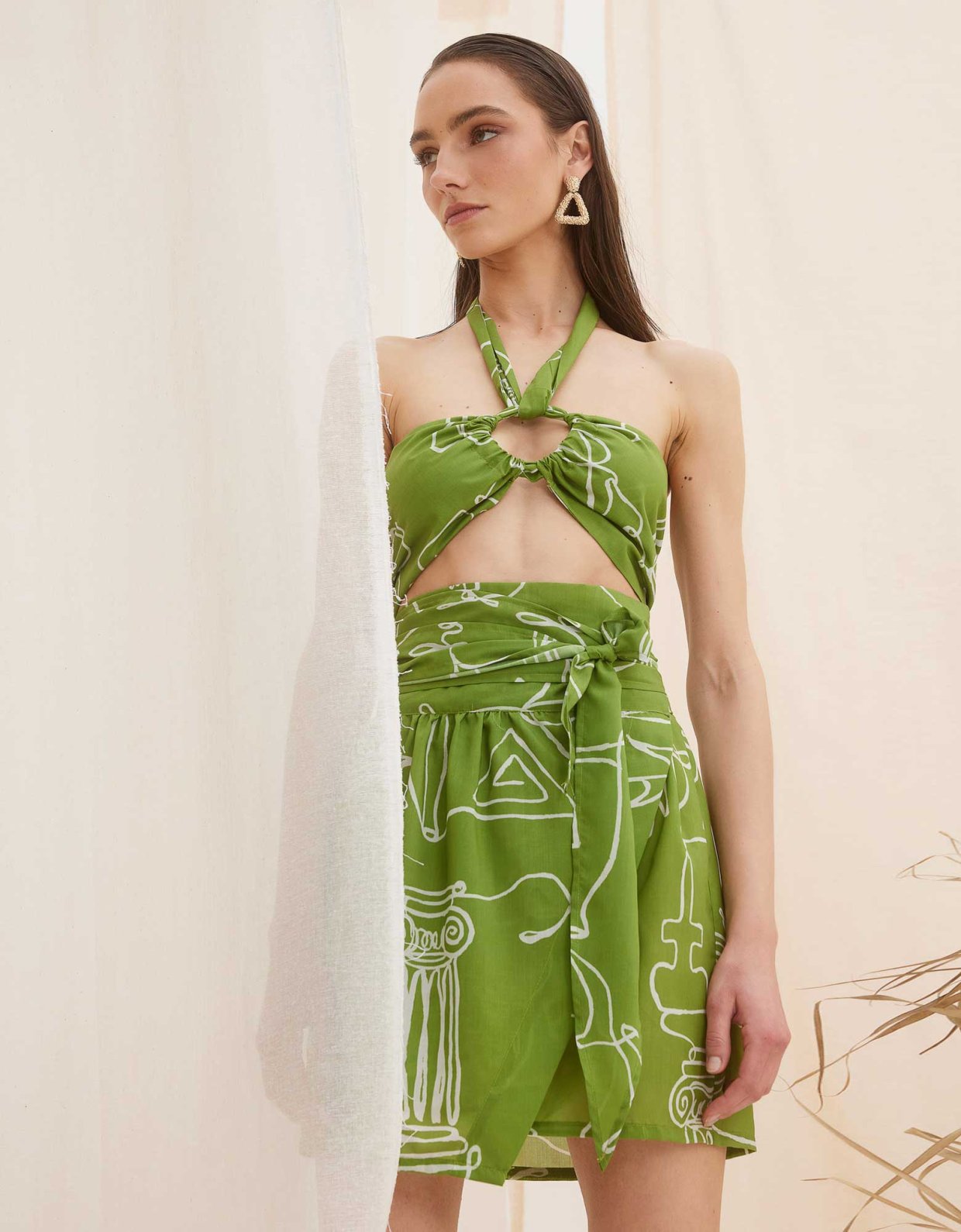 The Knl's Nesoi wrap mini skirt lime green line