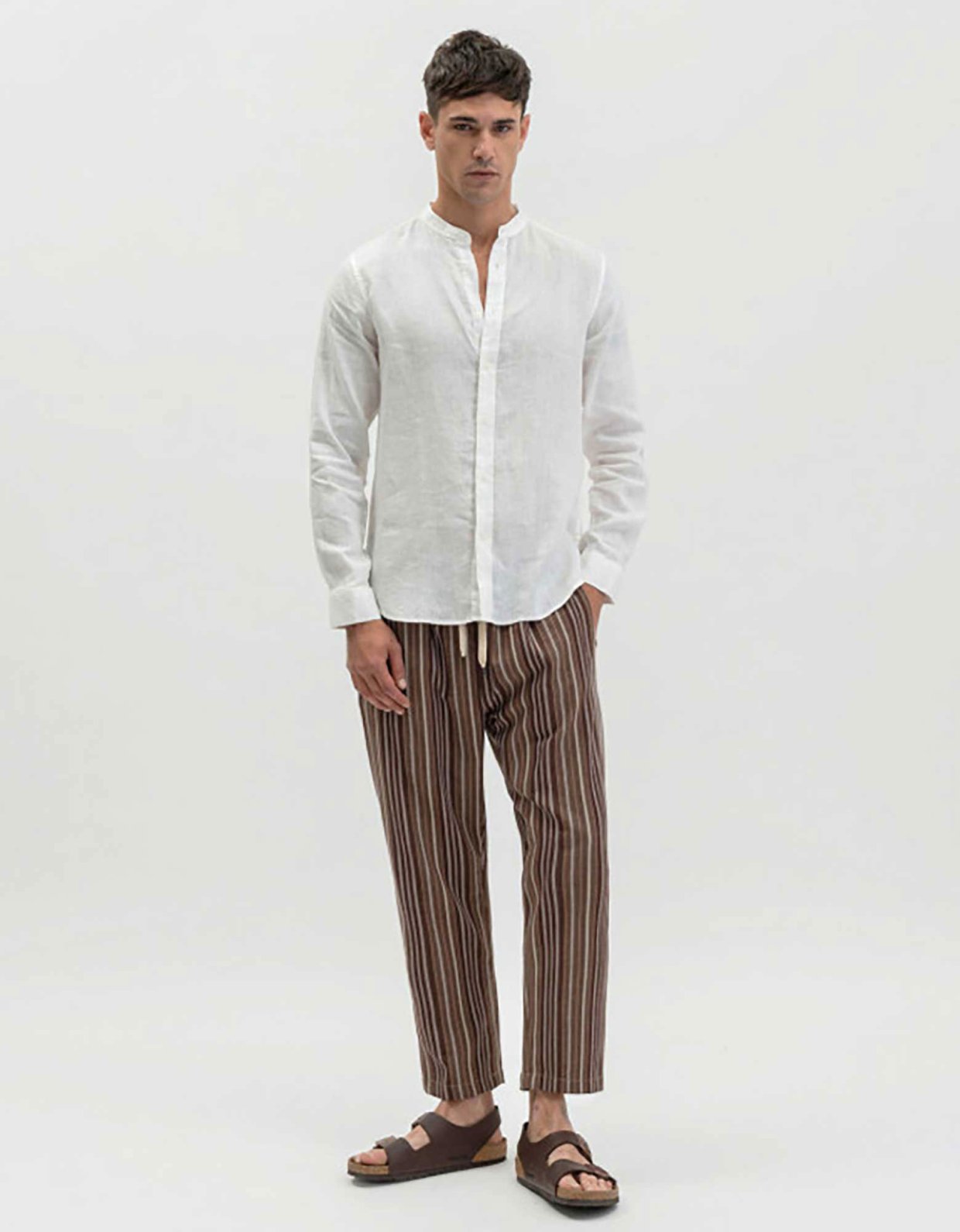 Gianni Lupo Mao collar linen shirt white