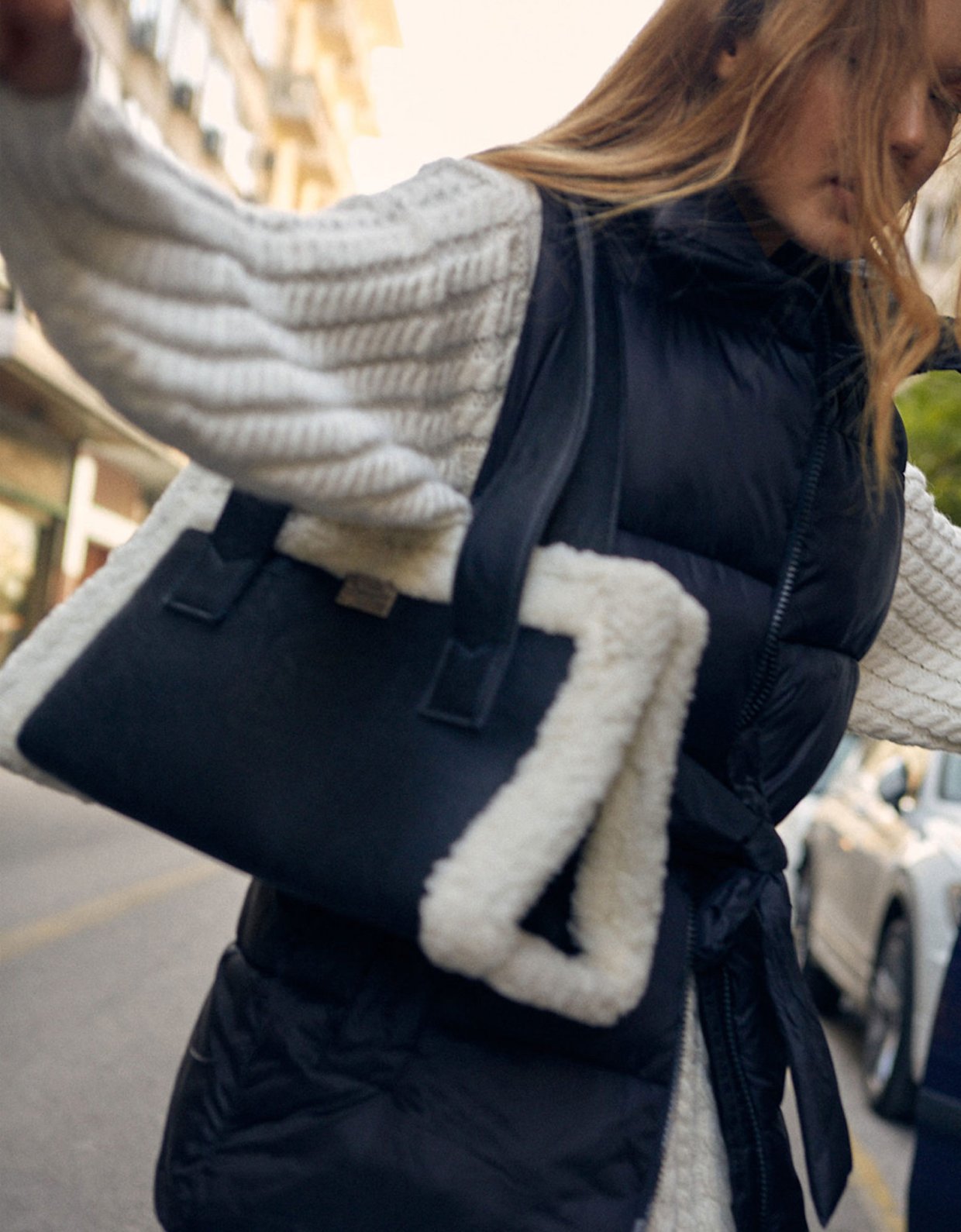 Elena Athanasiou Shopper bag eco fur black white short