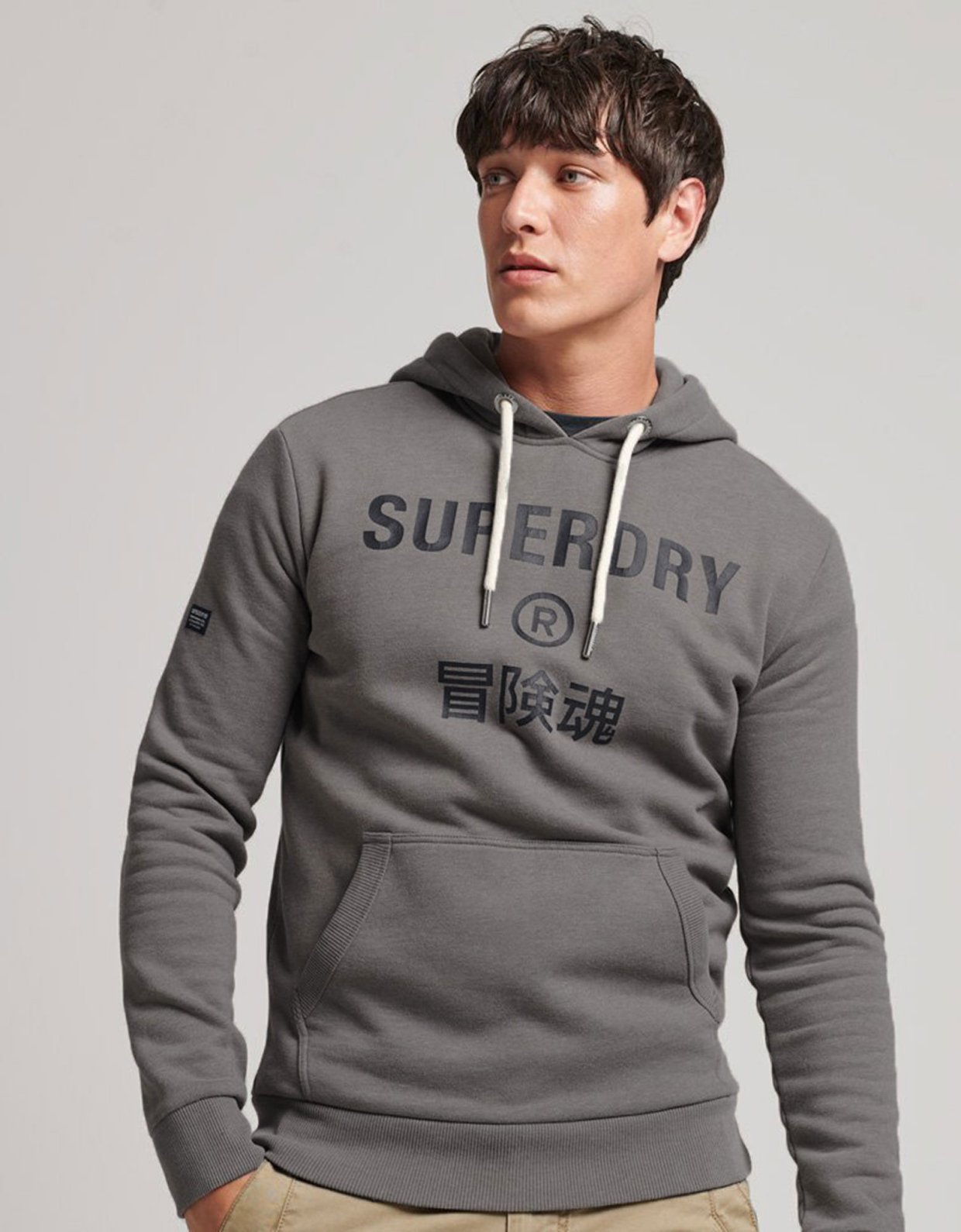 Superdry Vintage corp logo marl hoodie grey marl