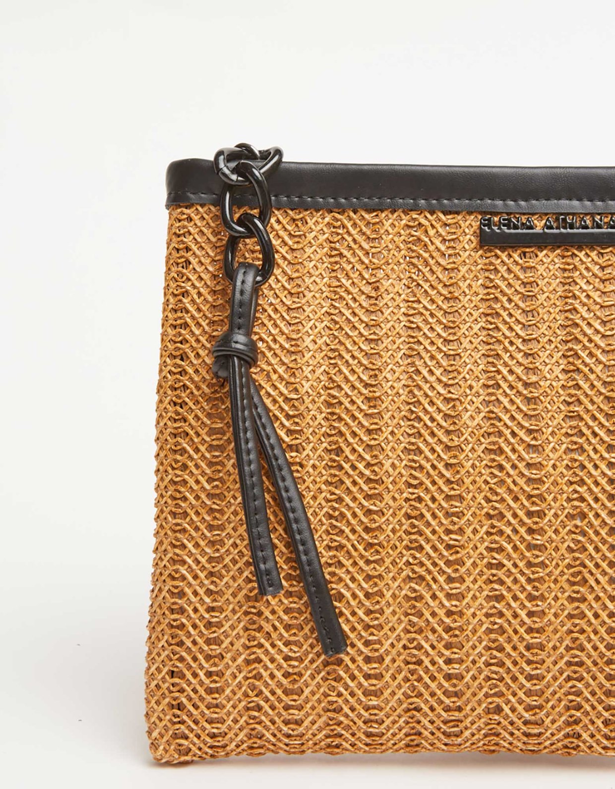 Elena Athanasiou Natural straw clutch taupe