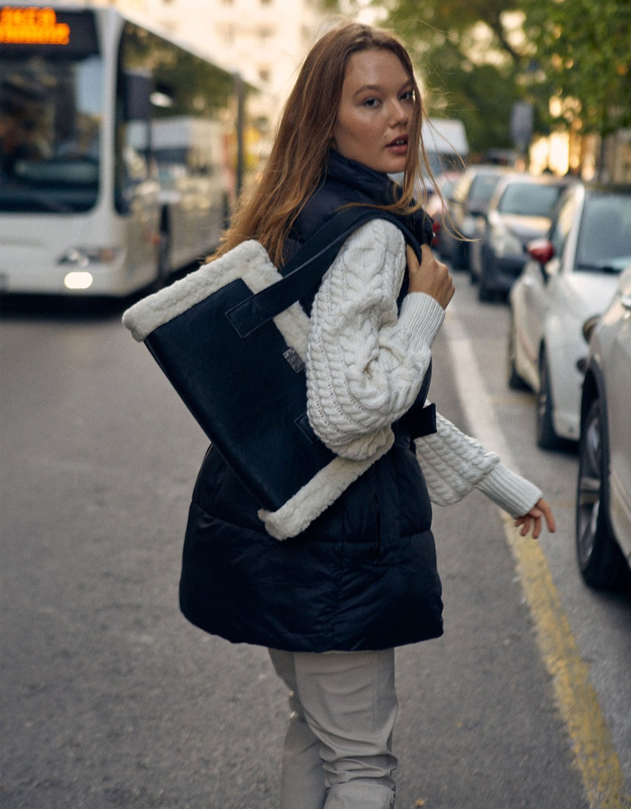 Elena Athanasiou Shopper bag eco fur black white short
