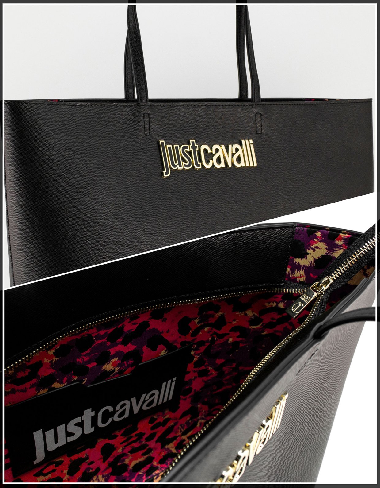 Just Cavalli Range metal lettering tote bag black