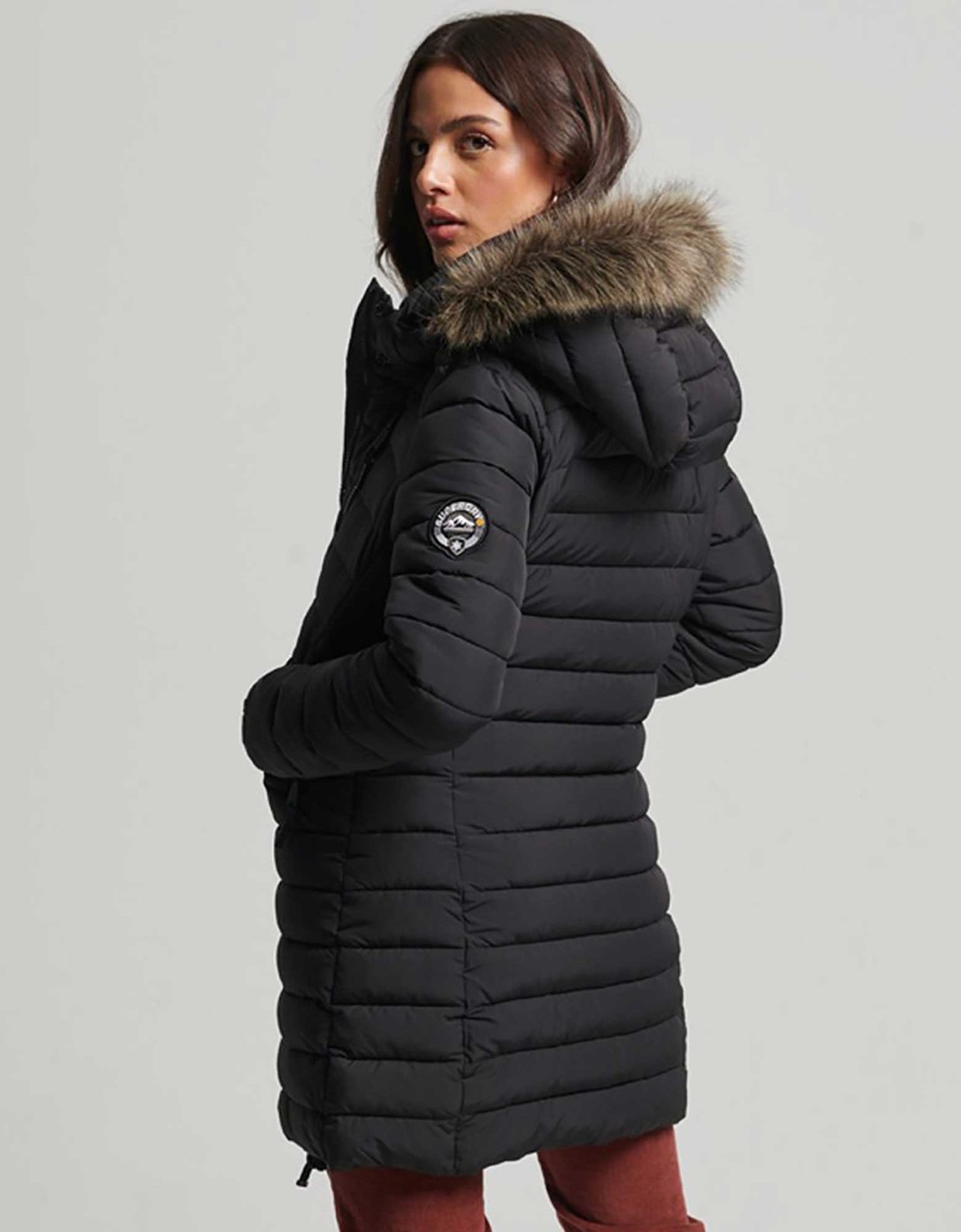 Superdry Ovin fuji hooded mid length puffer jacket black