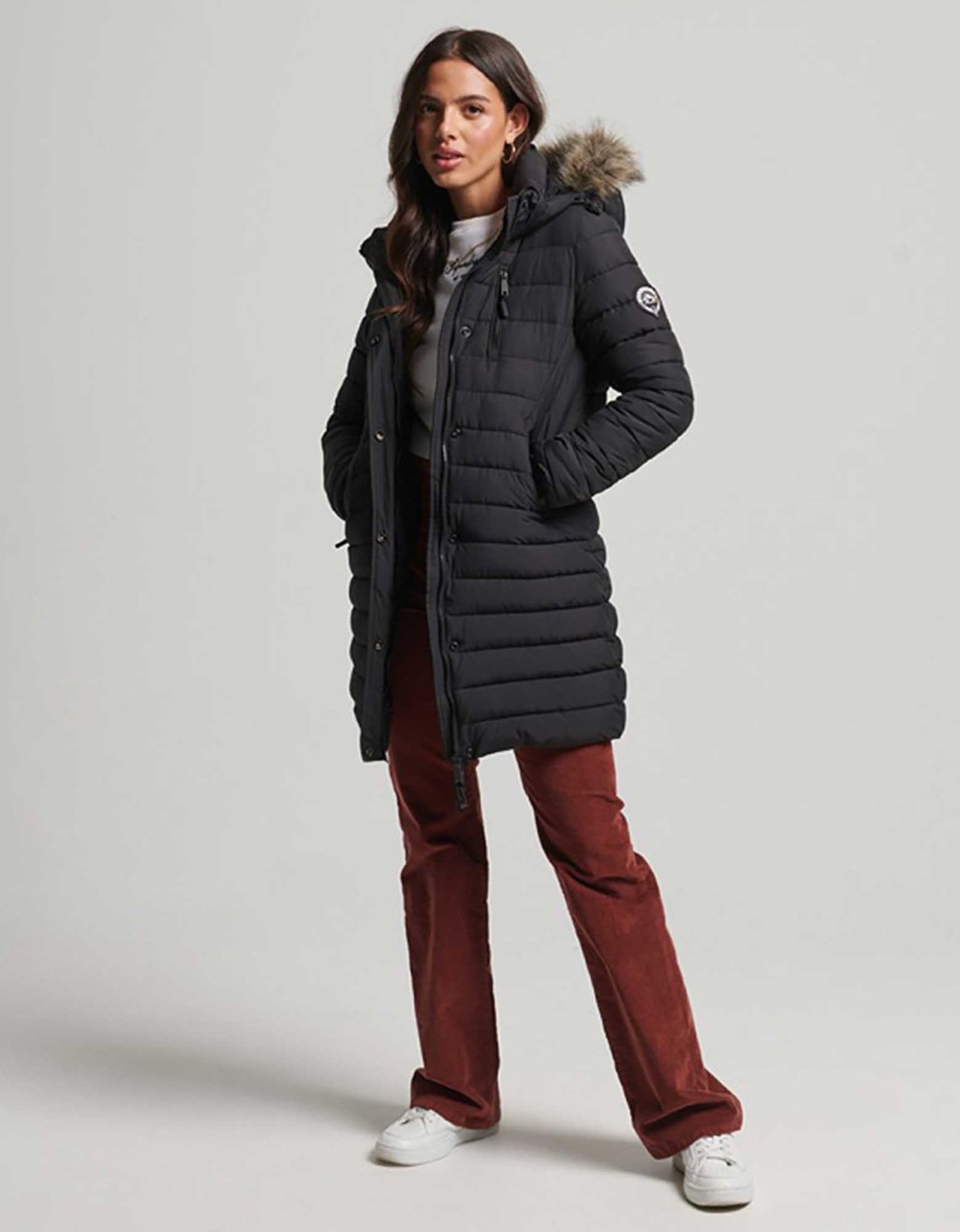 Superdry Ovin fuji hooded mid length puffer jacket black