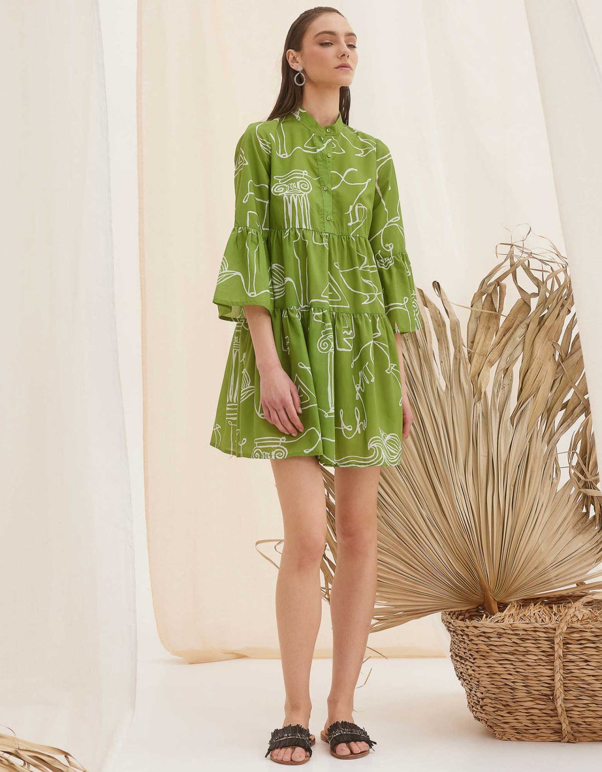 The Knl's Kallisto ruffle mini dress lime print