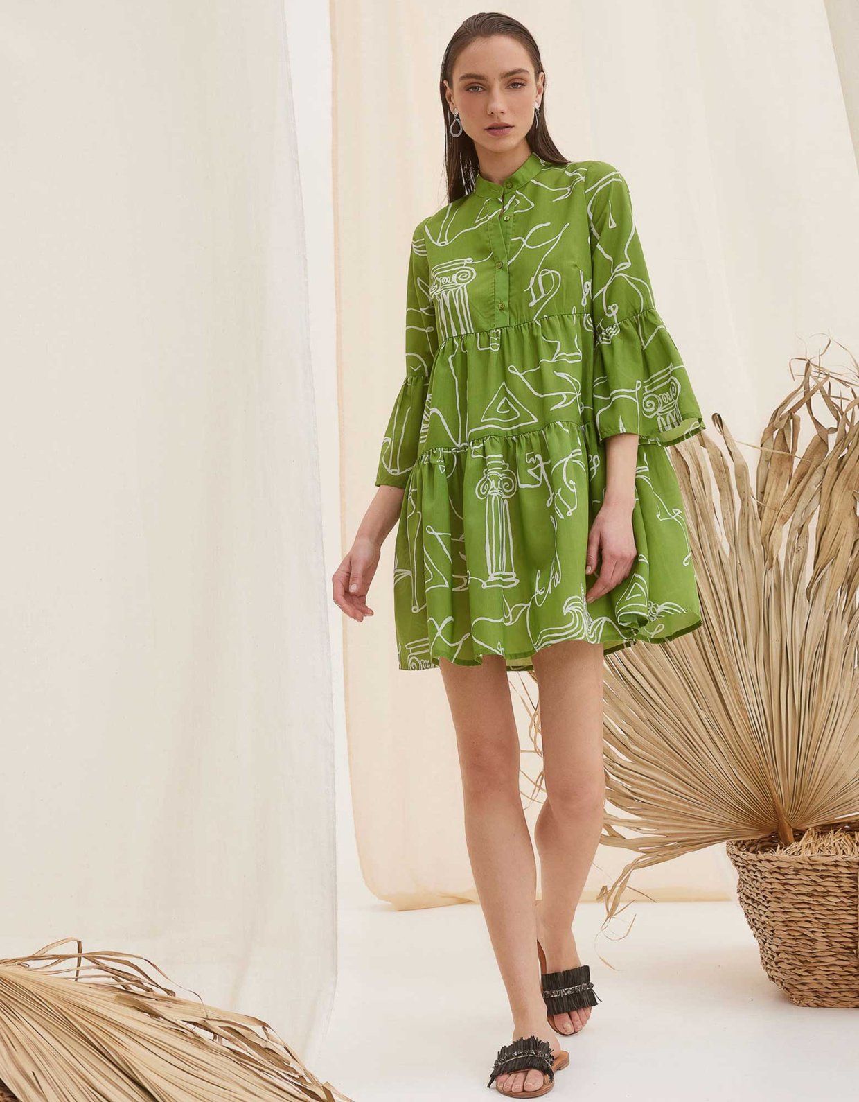 The Knl's Kallisto ruffle mini dress lime print