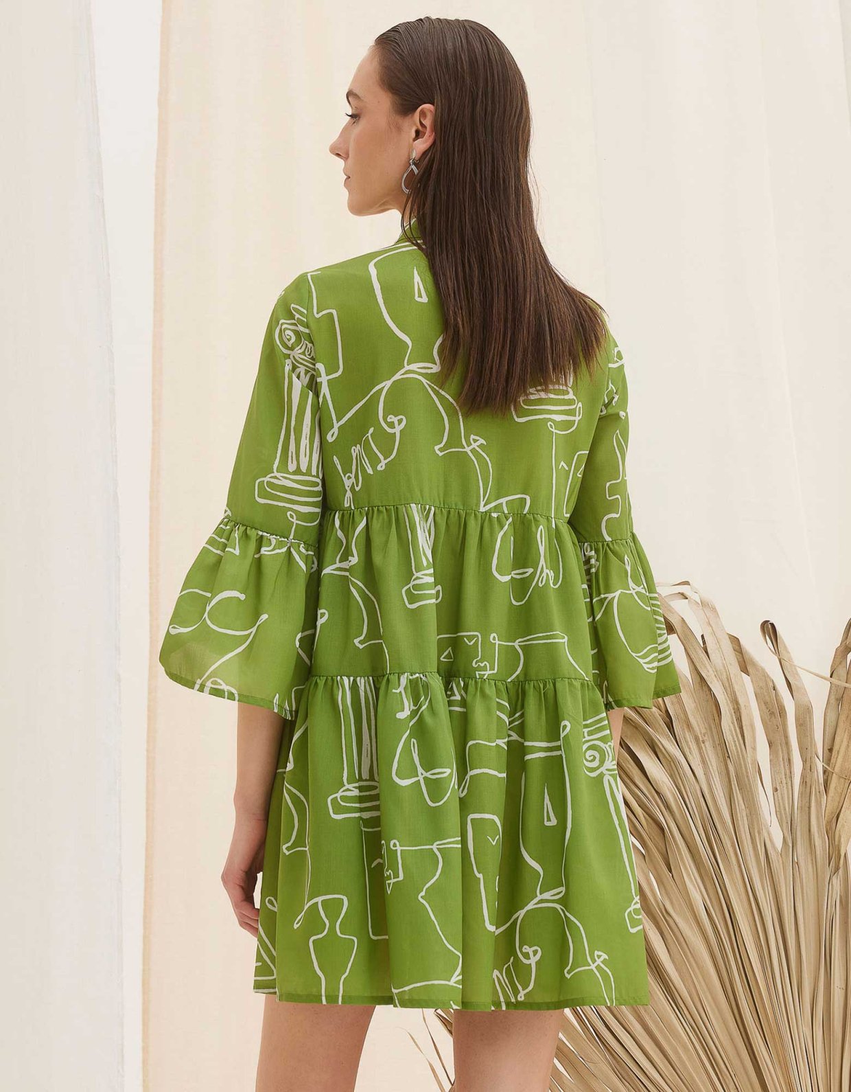 The Knl's Kallisto ruffle mini dress lime print