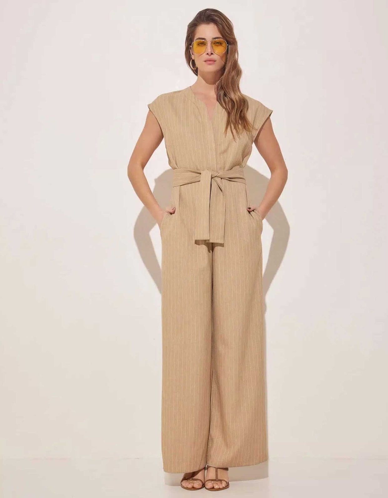 The Knl's Confidence linen jumpsuit striped beige