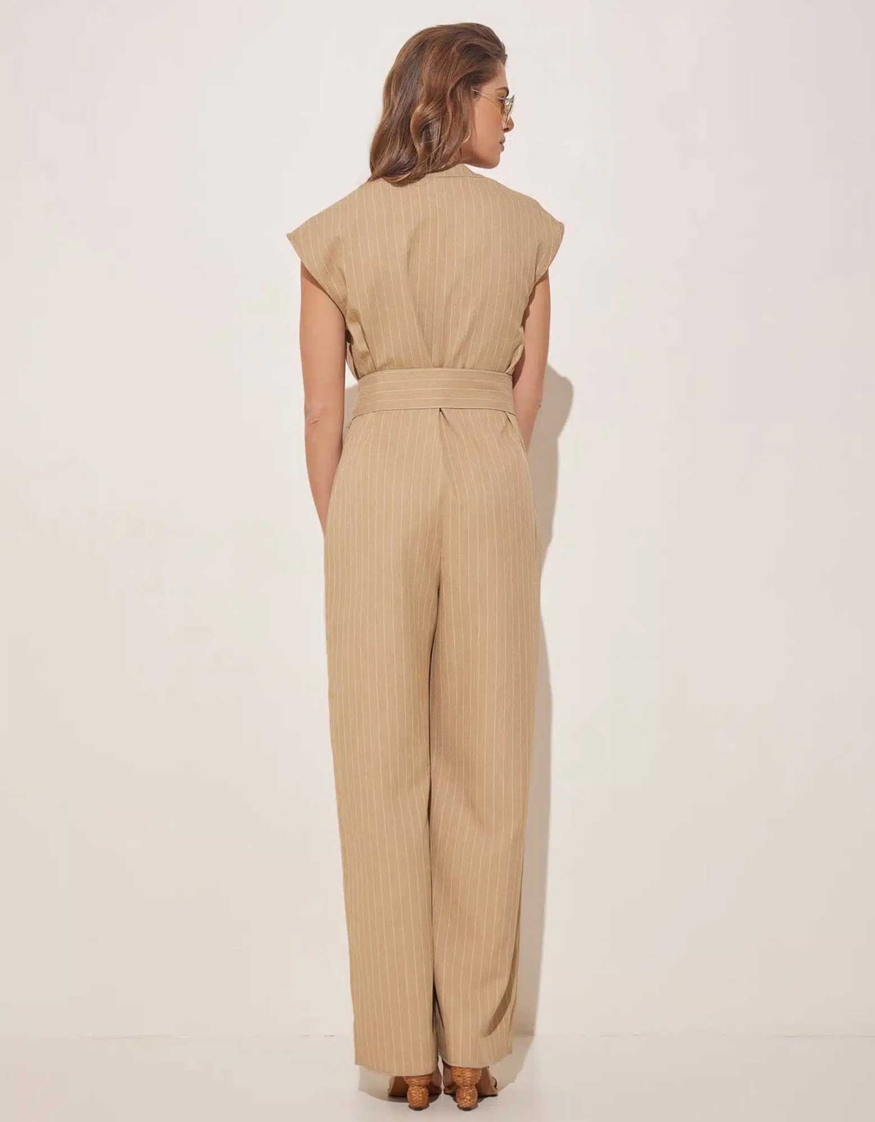 The Knl's Confidence linen jumpsuit striped beige