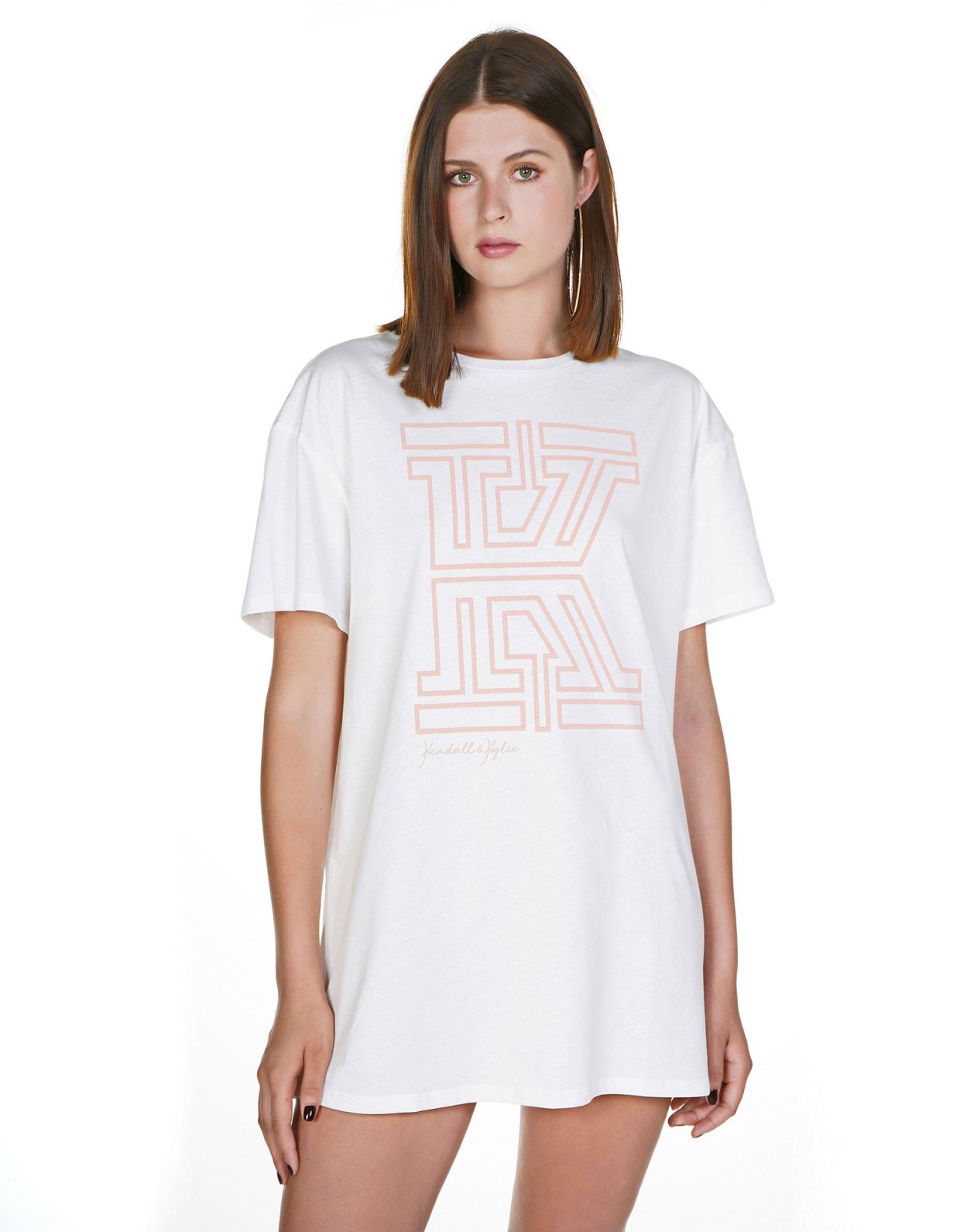 Kendall + Kylie Long fit front logo t-shirt off-white