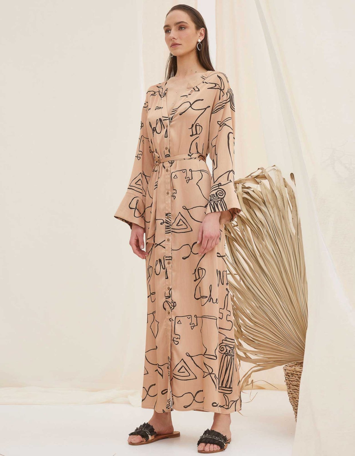 The Knl's Ariadne satin maxi dress print beige line