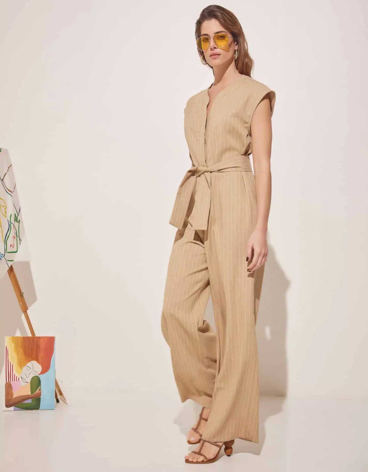 The Knl's Confidence linen jumpsuit striped beige