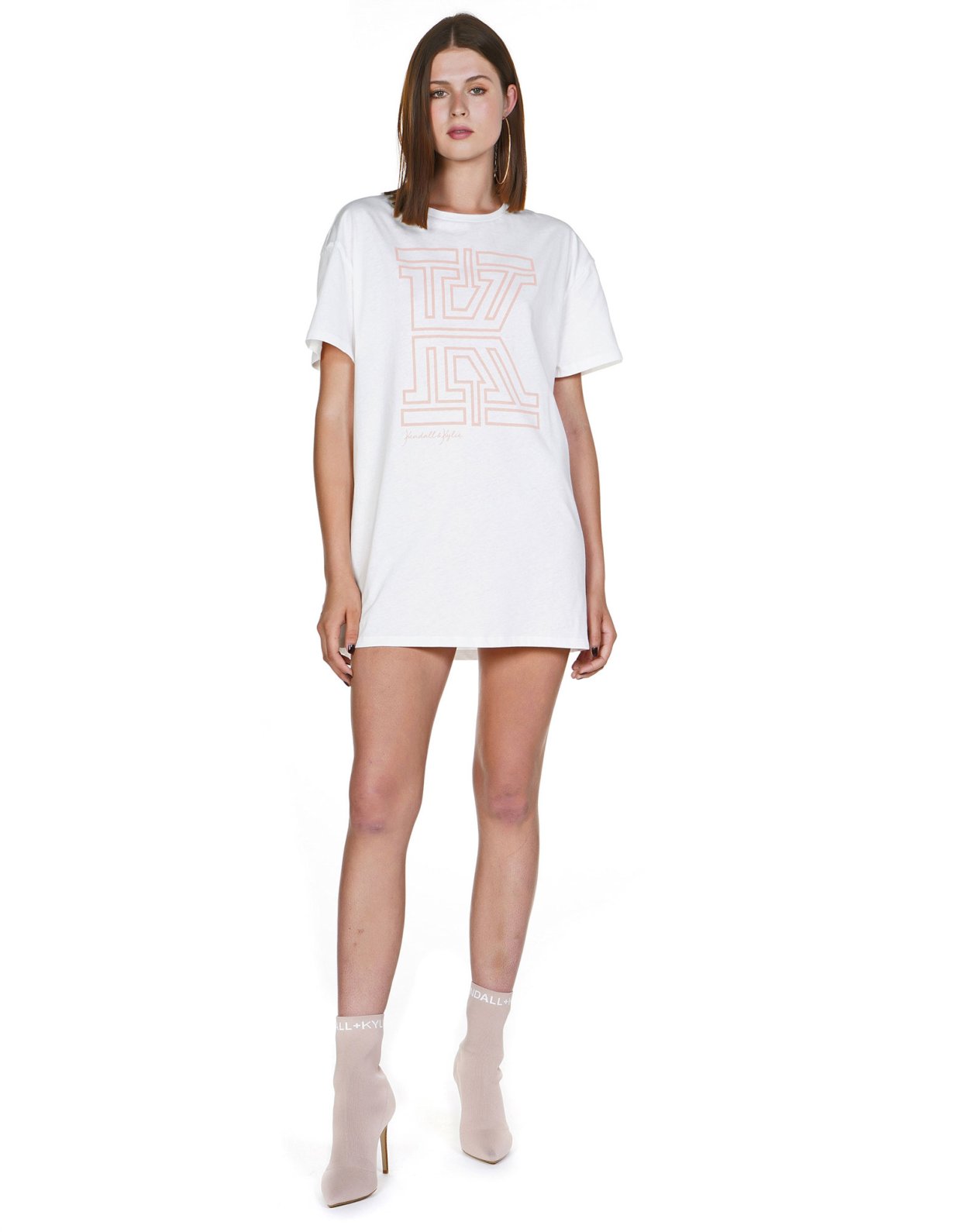 Kendall + Kylie Long fit front logo t-shirt off-white