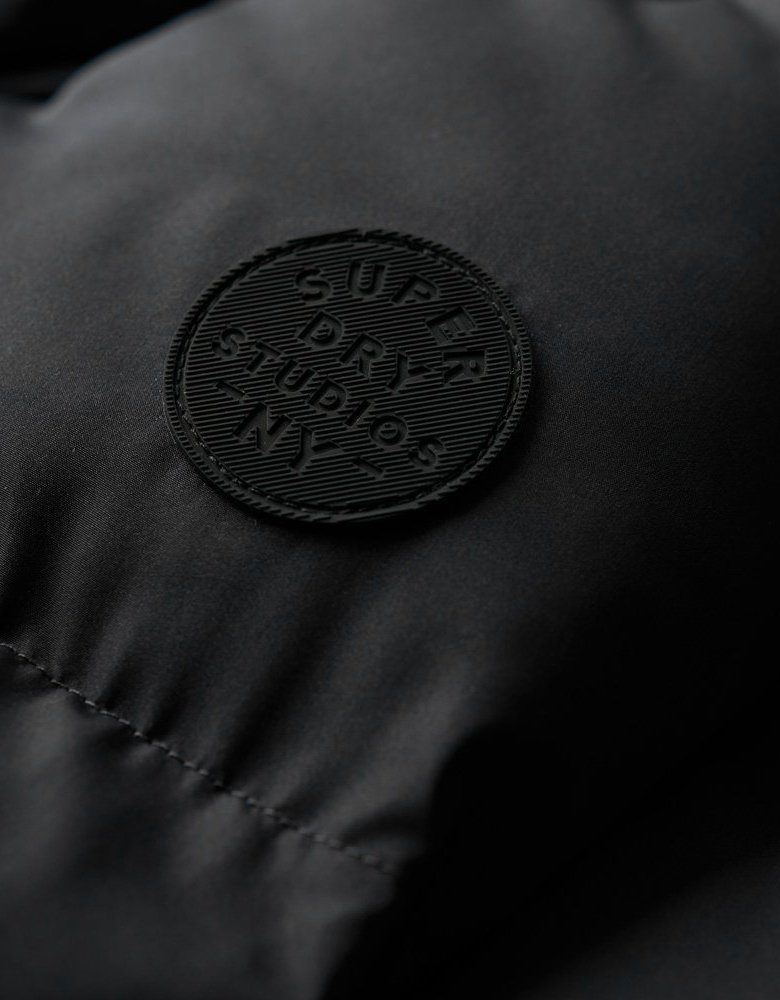 Superdry Longline hooded puffer coat black