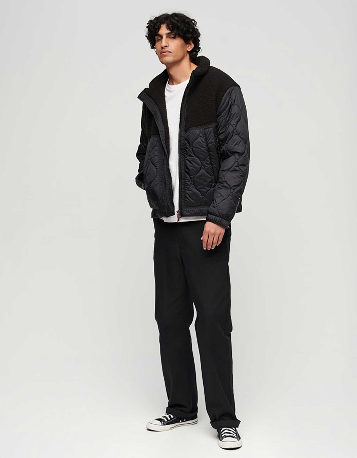 Superdry Sherpa quilted hybrid jacket jet black