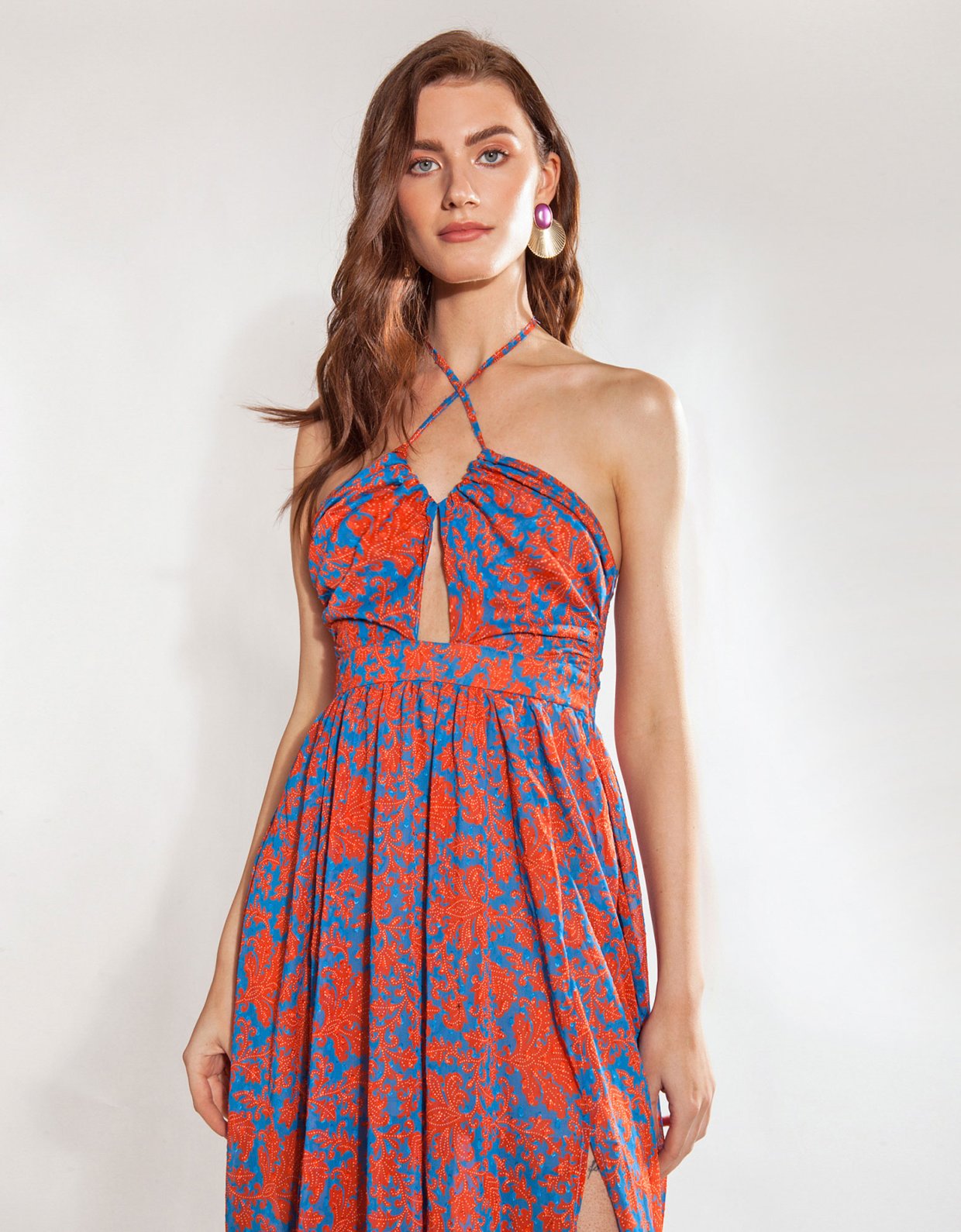 Mallory the label Onofria terracotta & blue dress