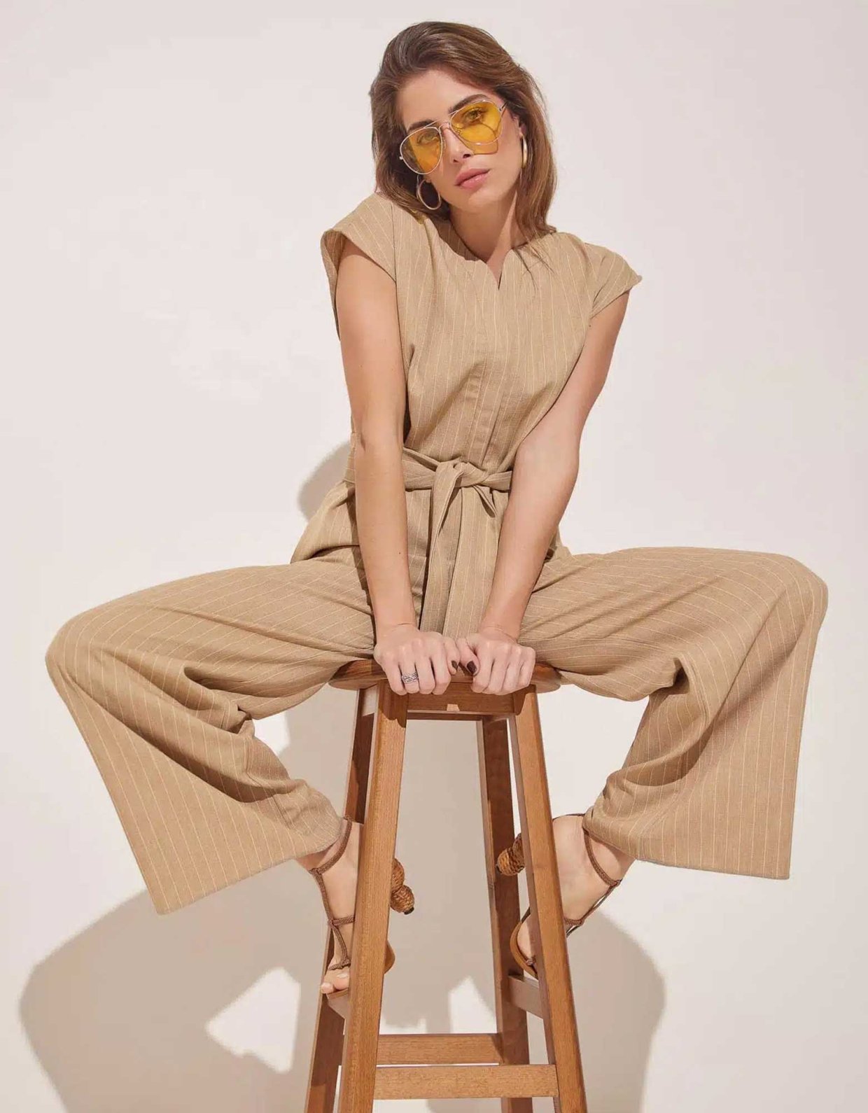 The Knl's Confidence linen jumpsuit striped beige