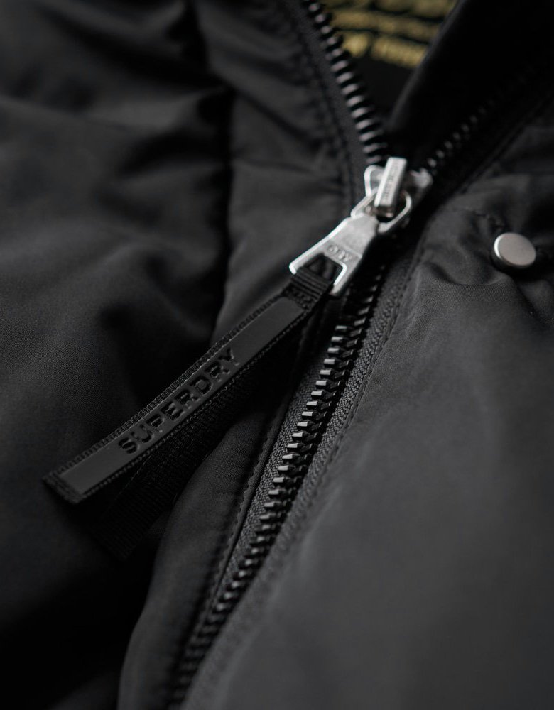 Superdry Longline hooded puffer coat black