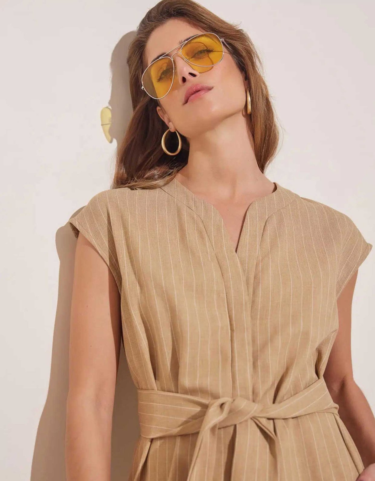 The Knl's Confidence linen jumpsuit striped beige