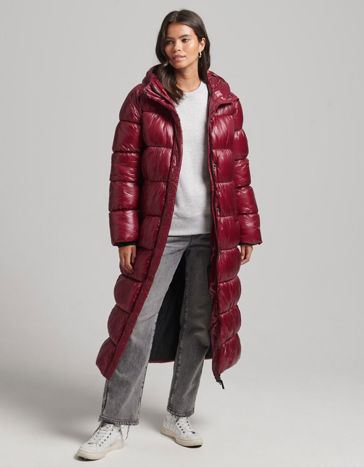 Superdry Code XPD longline puffer jacket dark berry