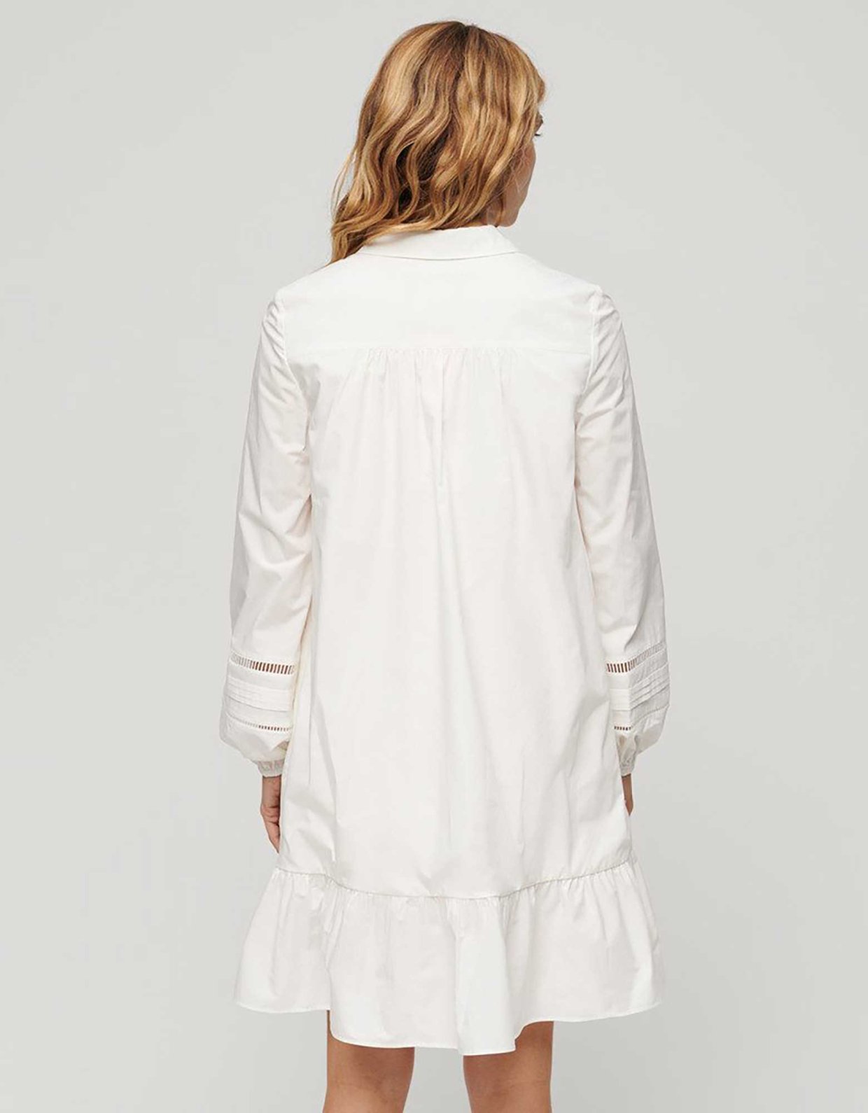 Superdry Lace mix shirt dress chalk white