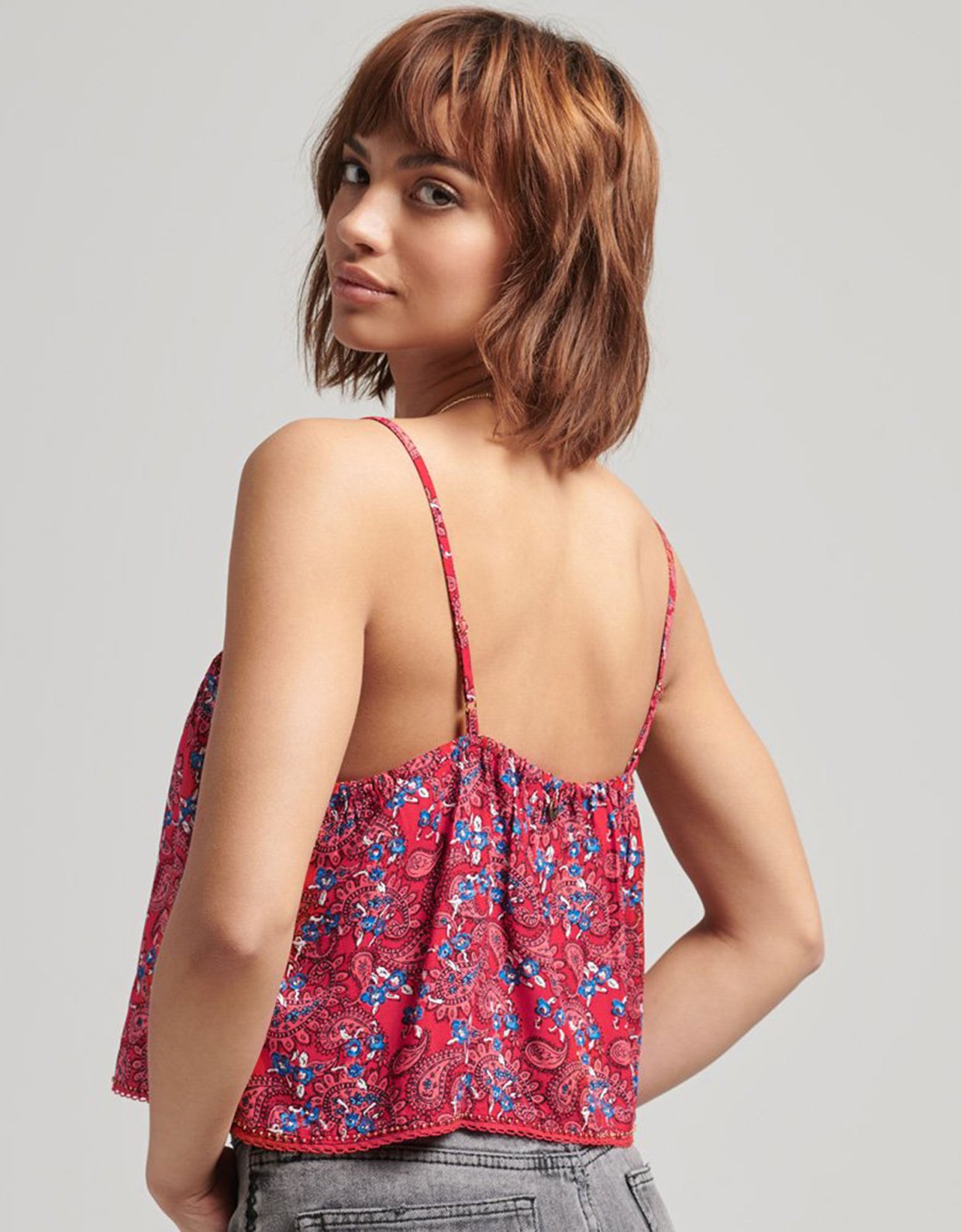 Superdry Vintage embellished cami top paisley red AOP