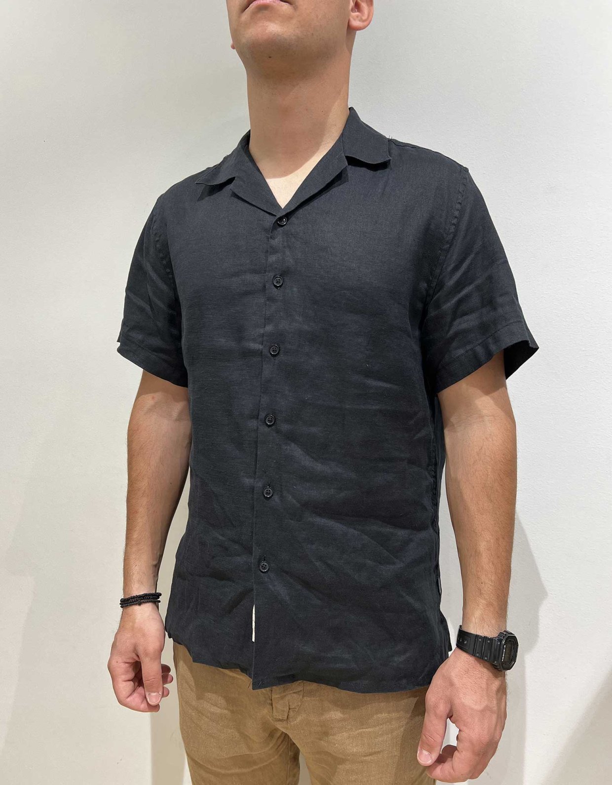 Gianni Lupo Linen short sleeve shirt black