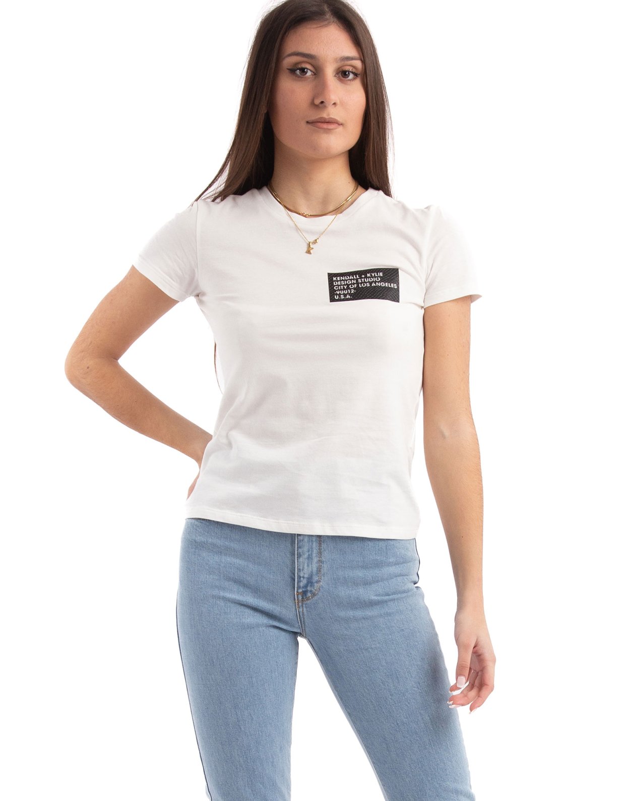 Kendall + Kylie Patch logo basic t-shirt off white
