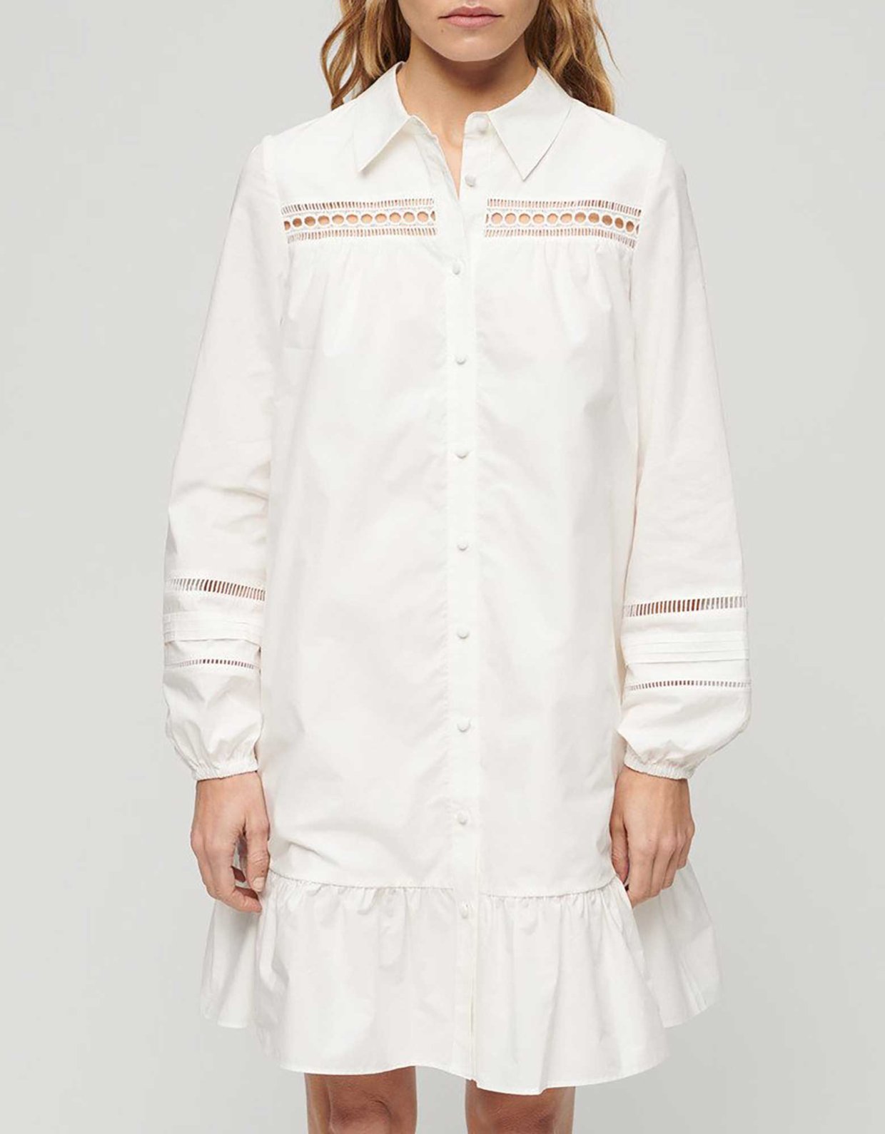 Superdry Lace mix shirt dress chalk white