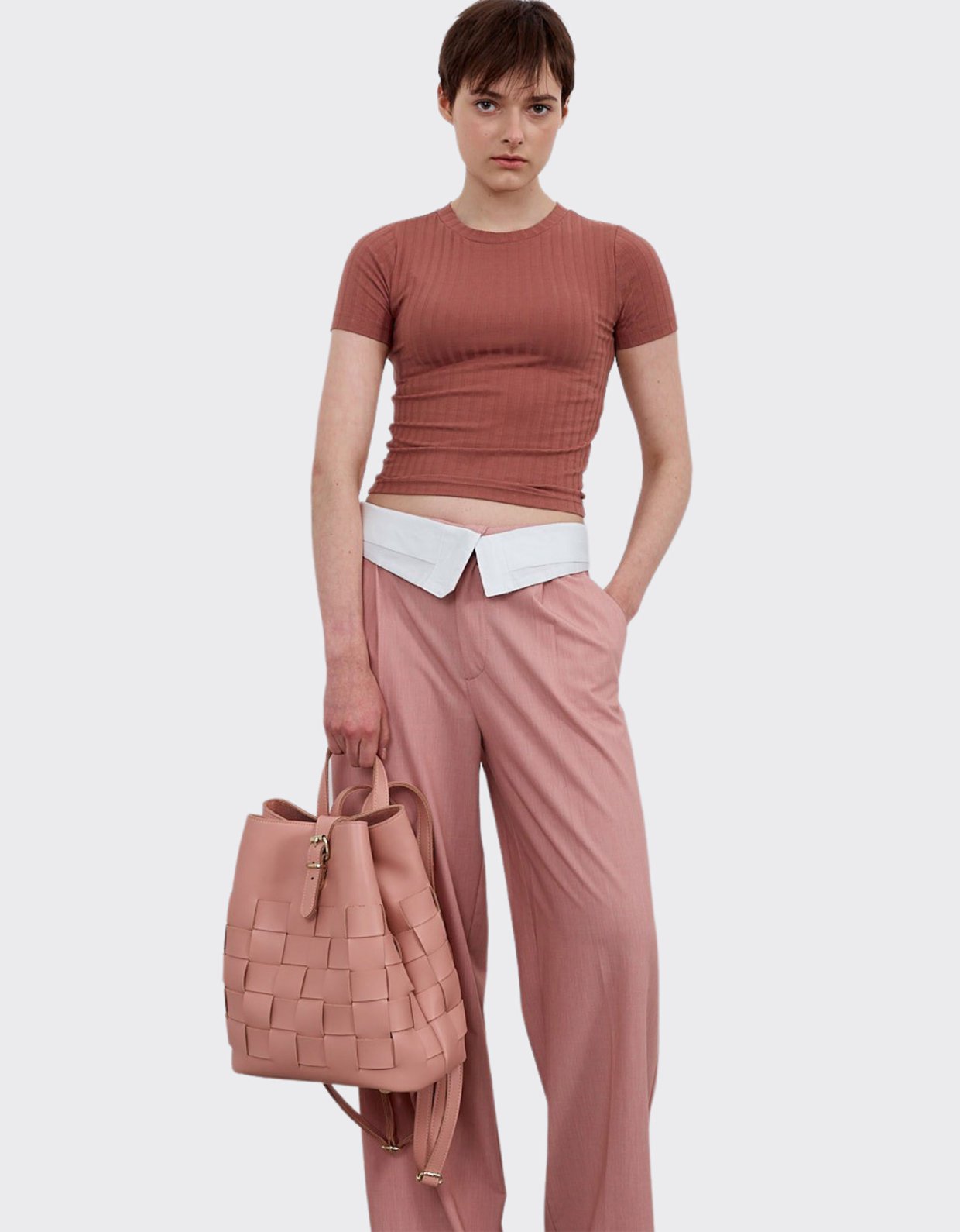 Elena Athanasiou Straw backpack baby pink
