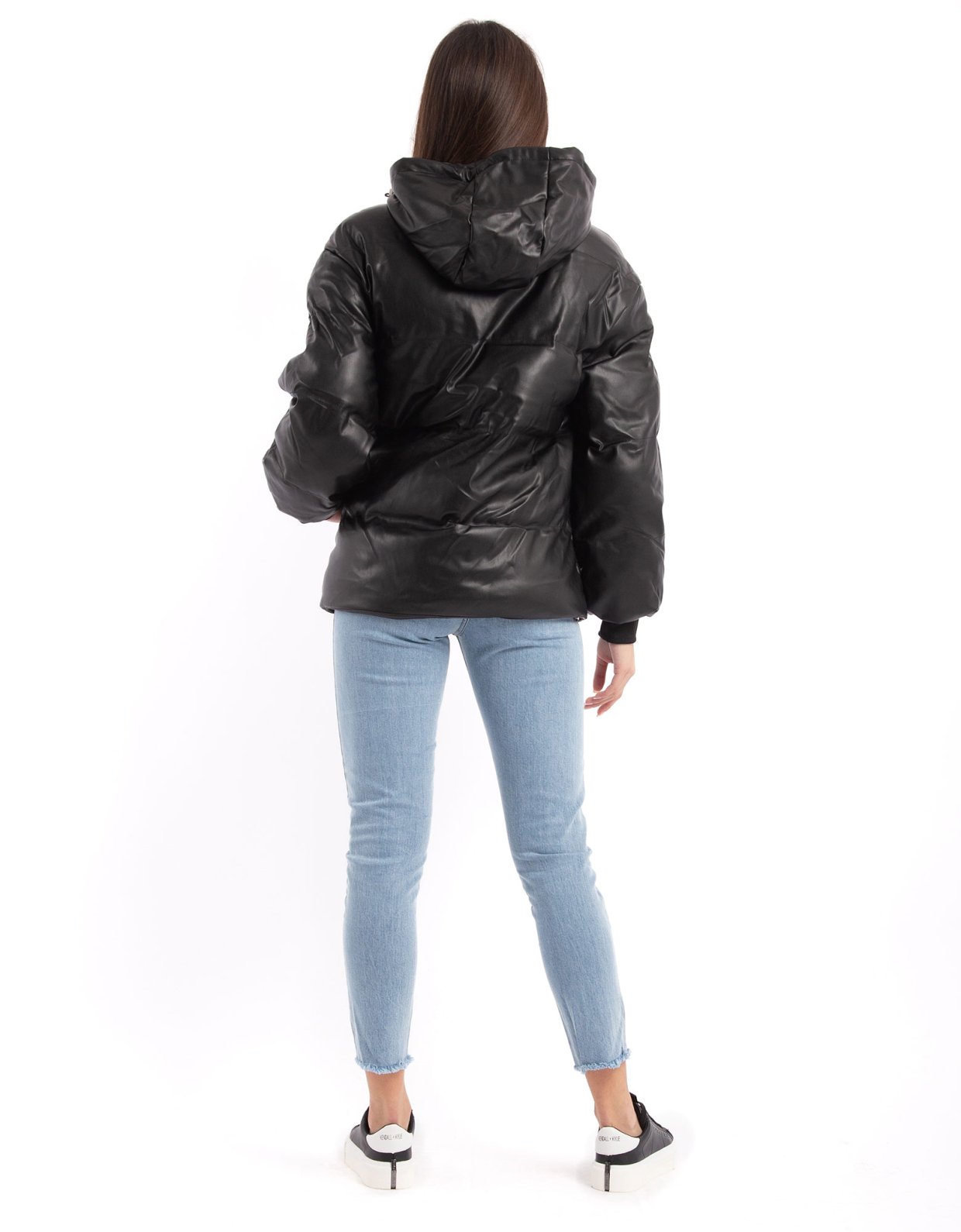 NA-KD Hooded faux leather jacket black