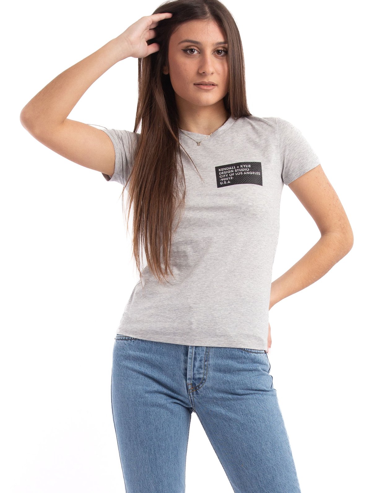 Kendall + Kylie Patch logo basic t-shirt grey