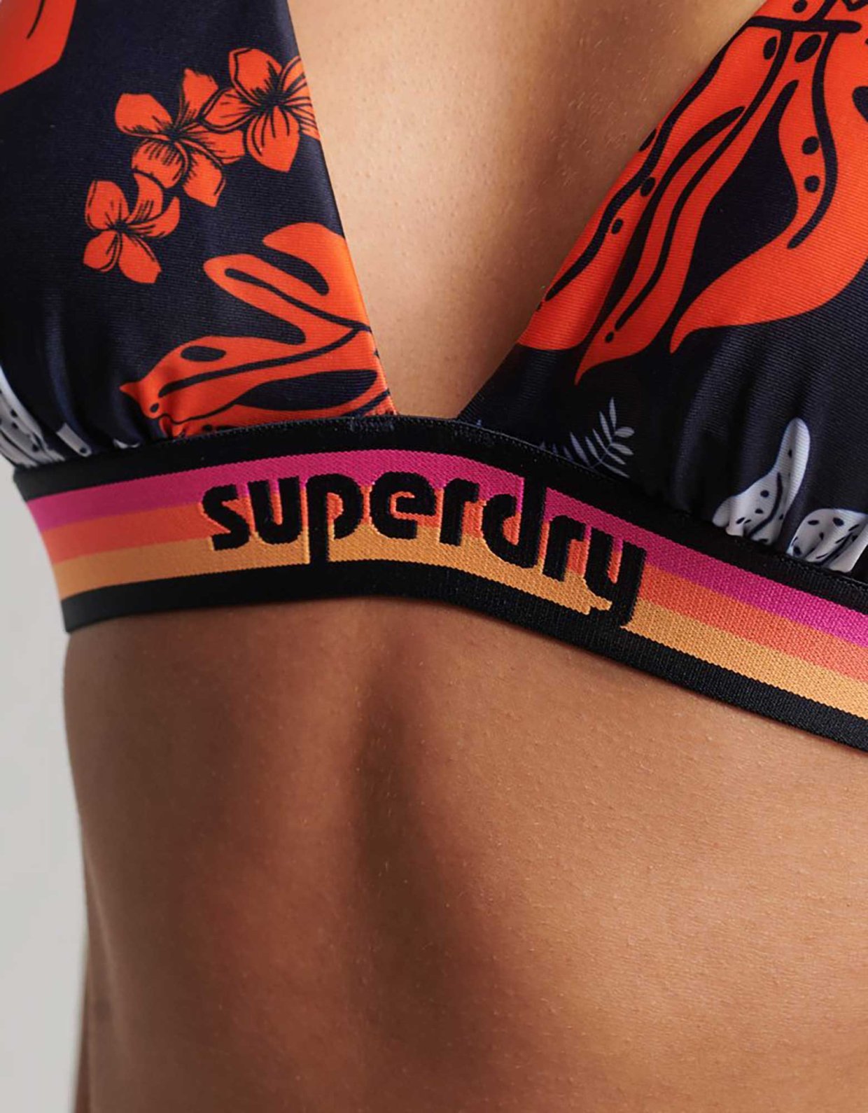 Superdry Vintage logo tri bikini top hibiscus pop coral