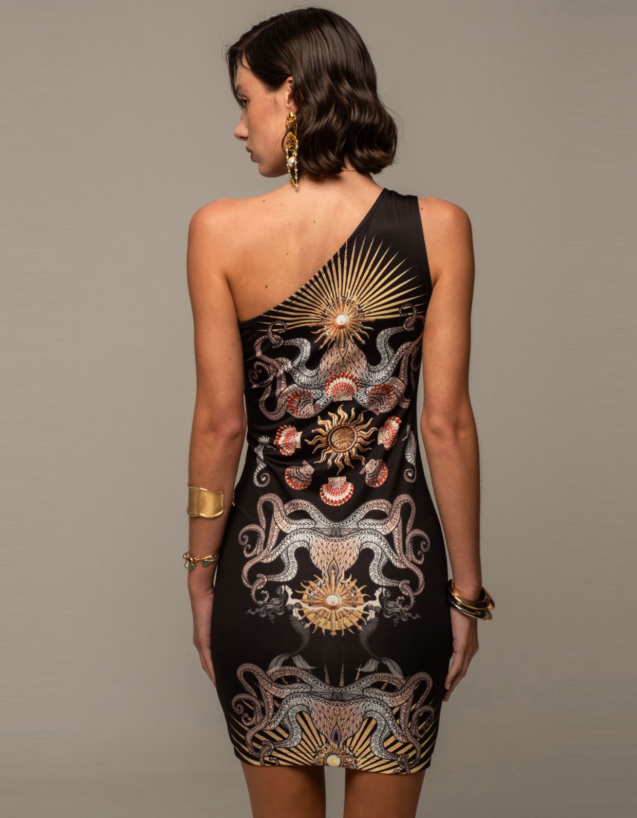 Peace and Chaos Abyss one shoulder bodycon dress
