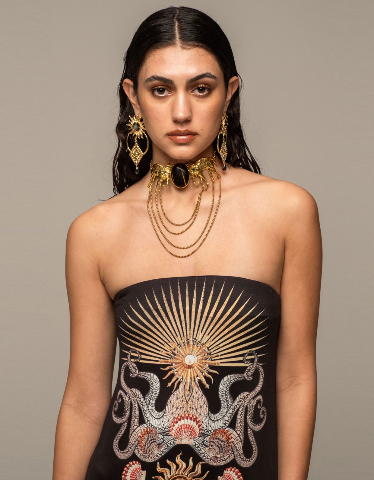 Peace and Chaos Abyss strapless dress