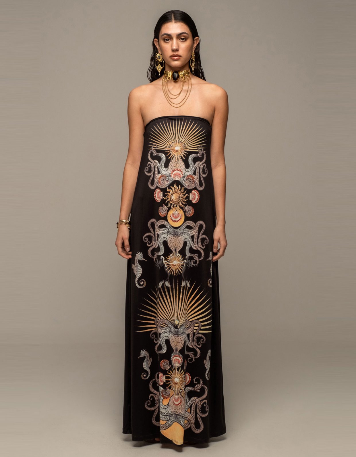 Peace and Chaos Abyss strapless dress
