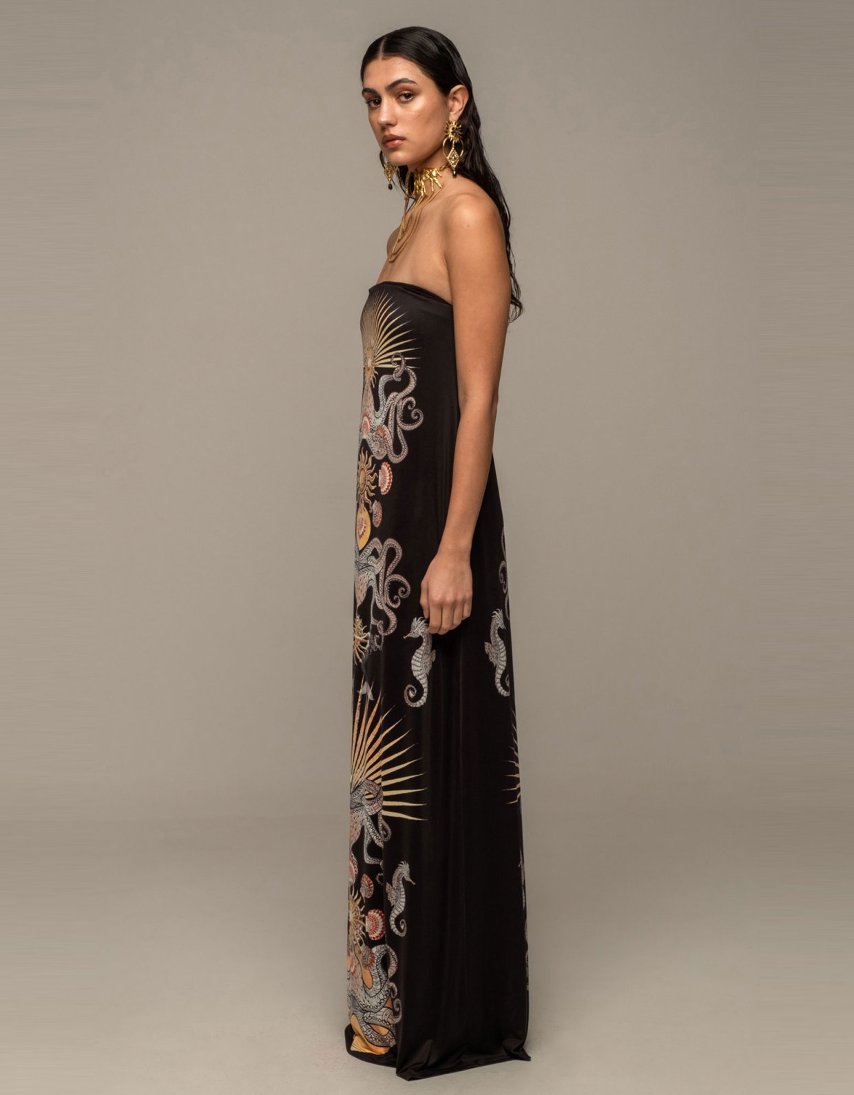 Peace and Chaos Abyss strapless dress