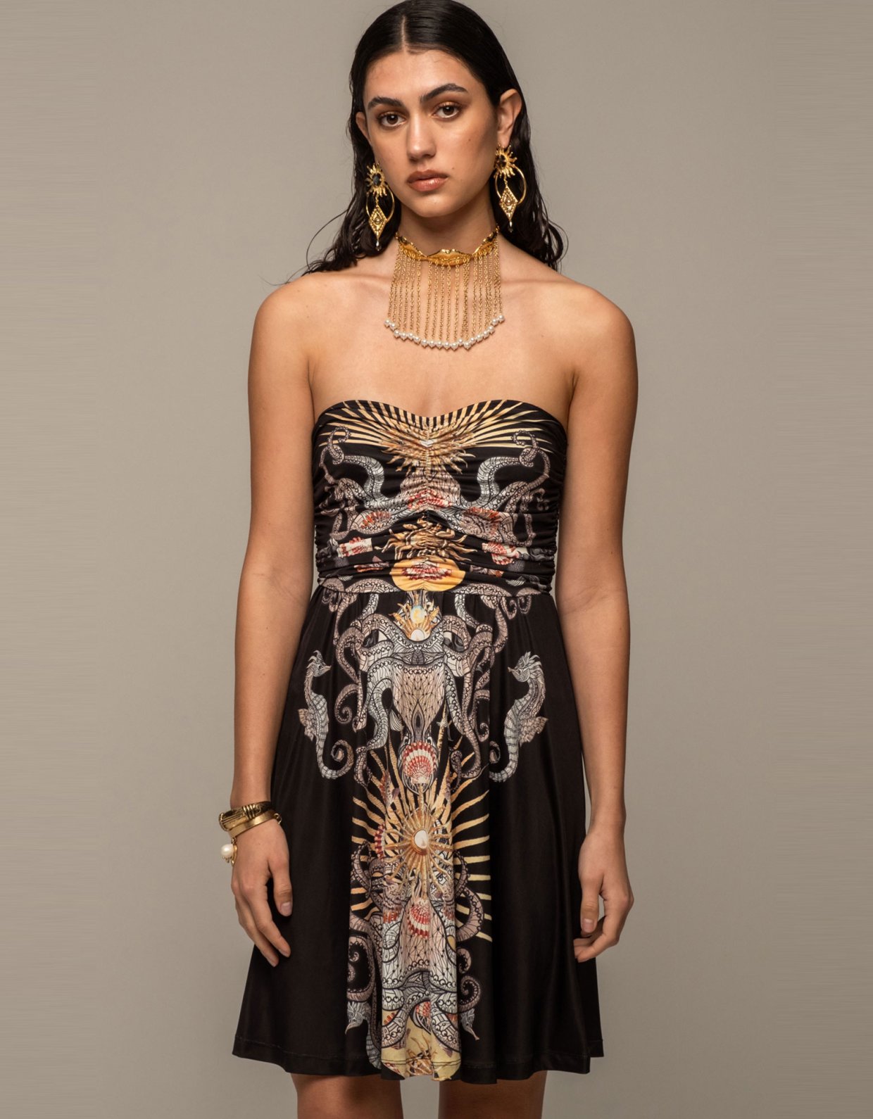 Peace and Chaos Abyss strapless short dress