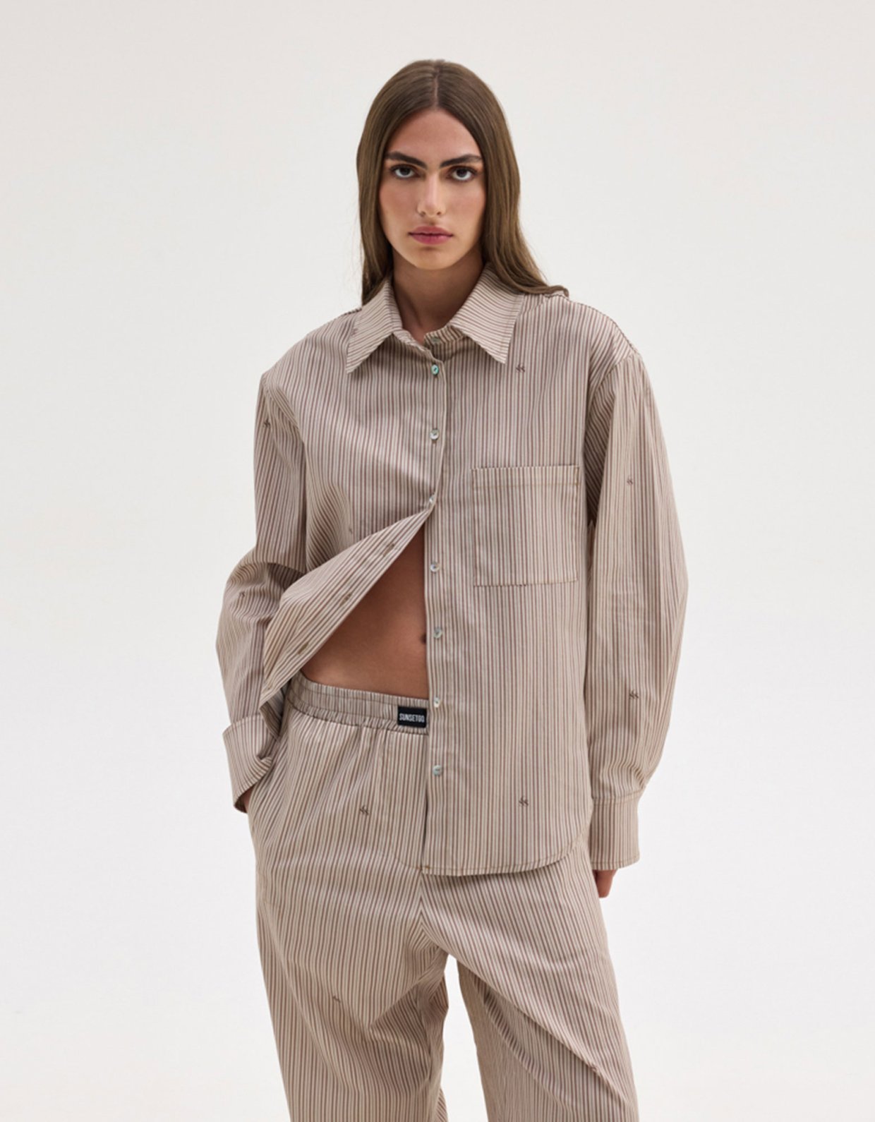 Sunset go Agnes shirt beige stripes