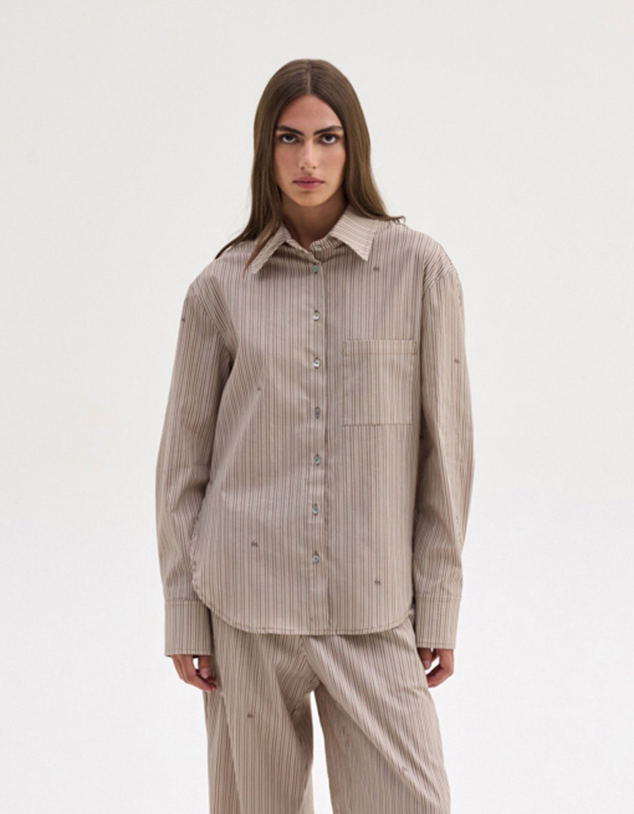 Sunset go Agnes shirt beige stripes