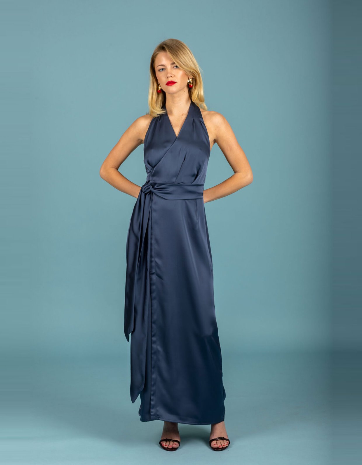 Chaton Alessia satin dress blue