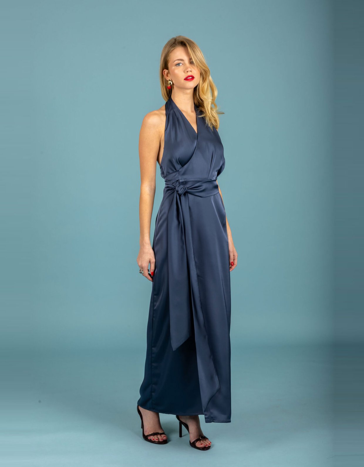 Chaton Alessia satin dress blue