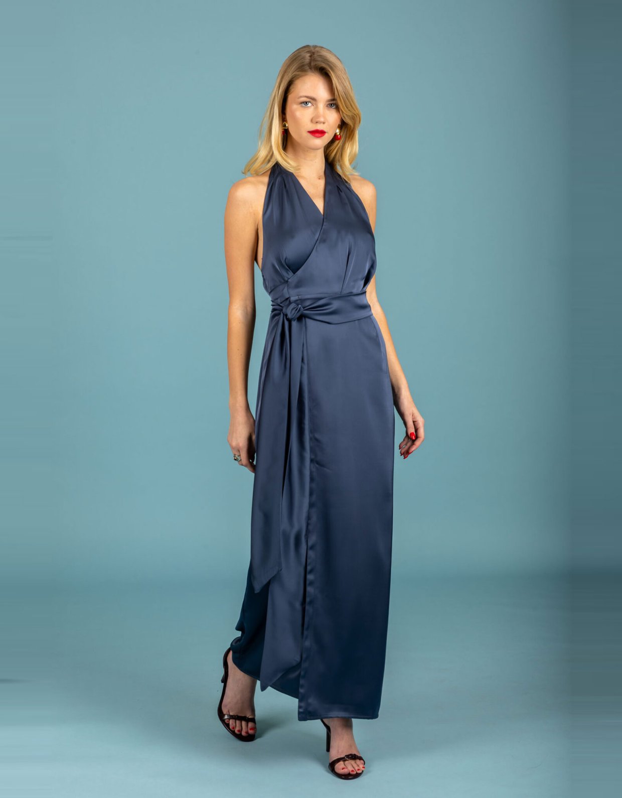 Chaton Alessia satin dress blue